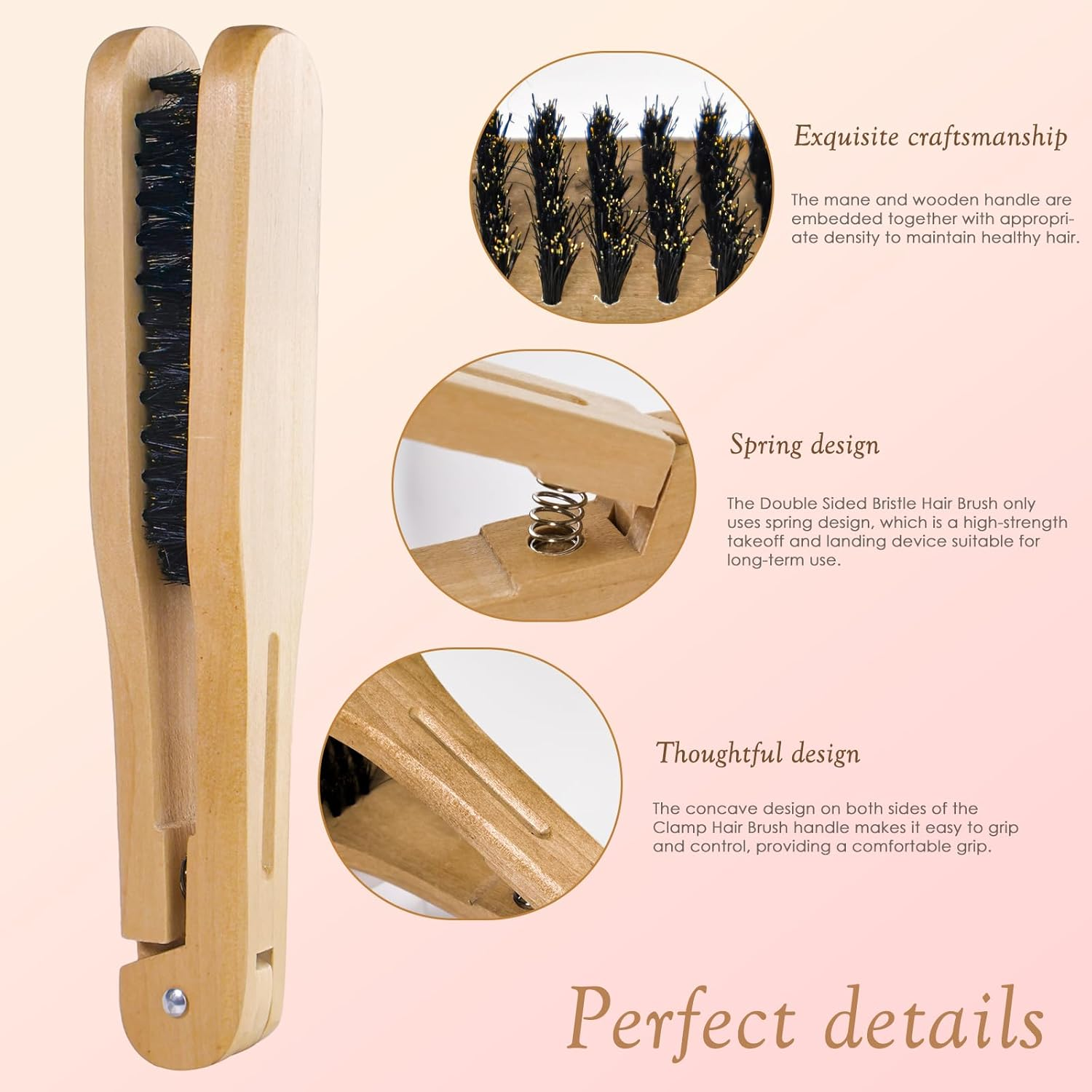 Chazcool Double Sided Bristle Hair Brush, Clamp Hair Brush Use for Smoothing and Straight Hair Styles, Wooden Hair Straightening Brush image number 6