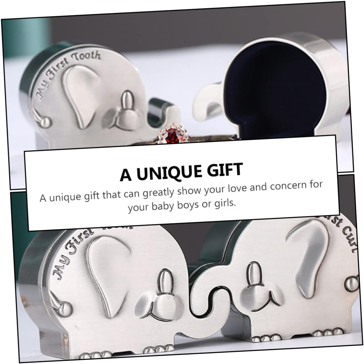 Fetal Hair Collection Box My First Curl Box My First Tooth Newborn Keepsake for Newborn Shower Metal Elephant Shape Silver Small for Teeth and Hair Storage image number 1