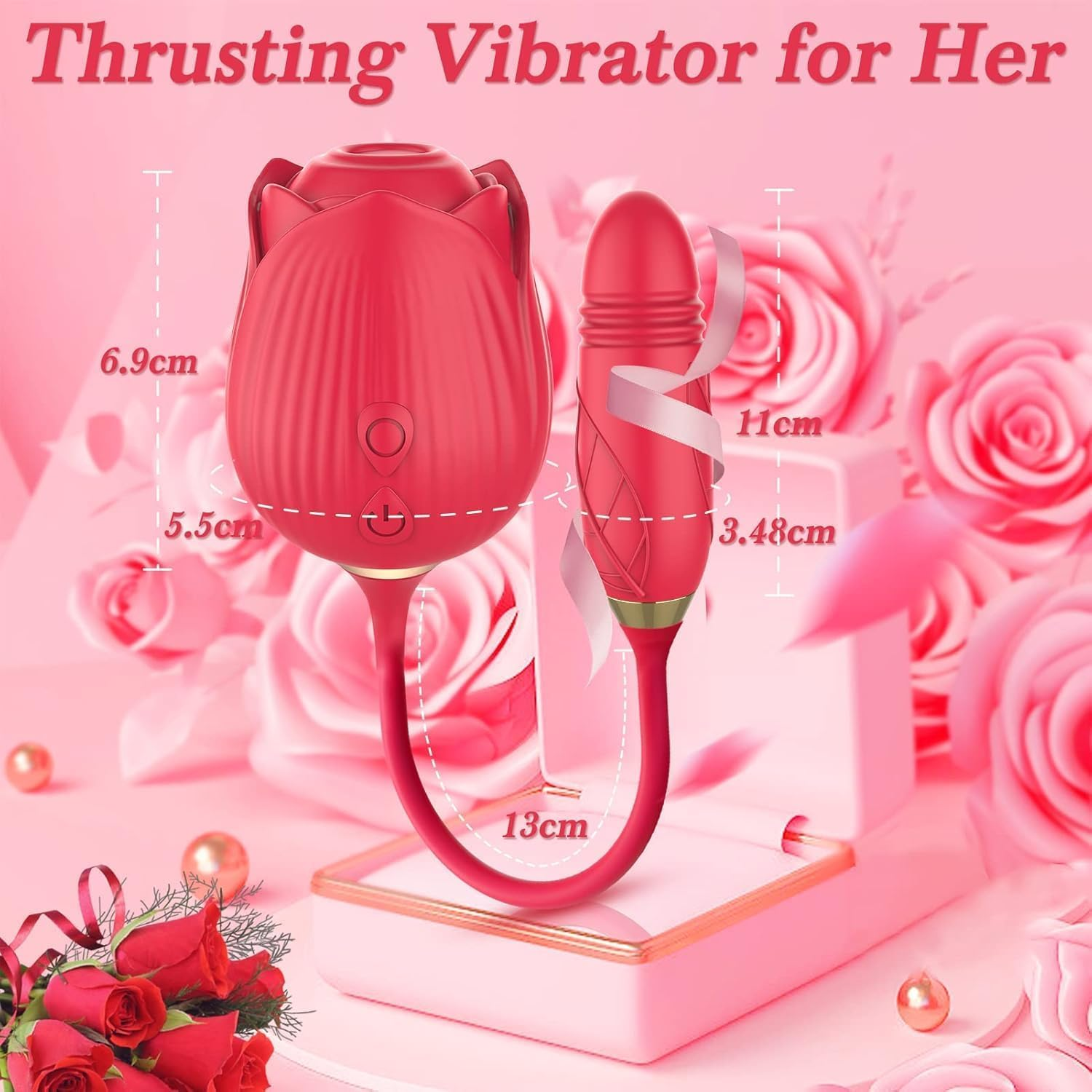 Vibrator Adult Sex Toys for Women - Riotor 2IN1 Flapping Vibrator Rose Sucking Toy, 9 Tappling & Sucking Portable Toys, Anal G Spot Clitoral Nipple Stimulator Vibrators, Adult Female Couples Sex Toys Games (Rose) image number 1