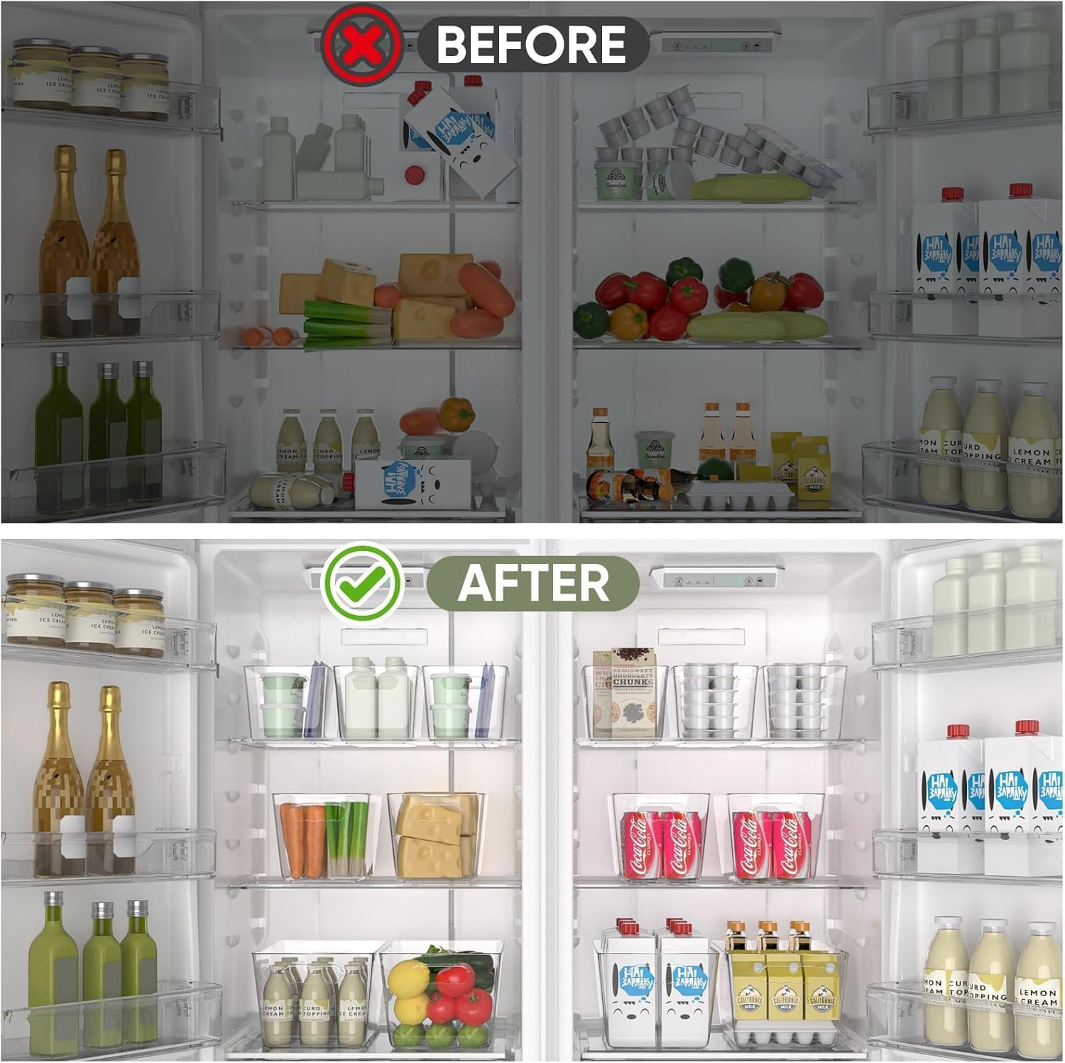 8 Pack Pantry Organization and Food Storage Bin,Stackable Clear Plastic Refrigerator Organizer Bins, Cabinet Organization and Storage for Fridge, Kitchen, Cabinet, Bathroom and Office，Send Stickers image number 5