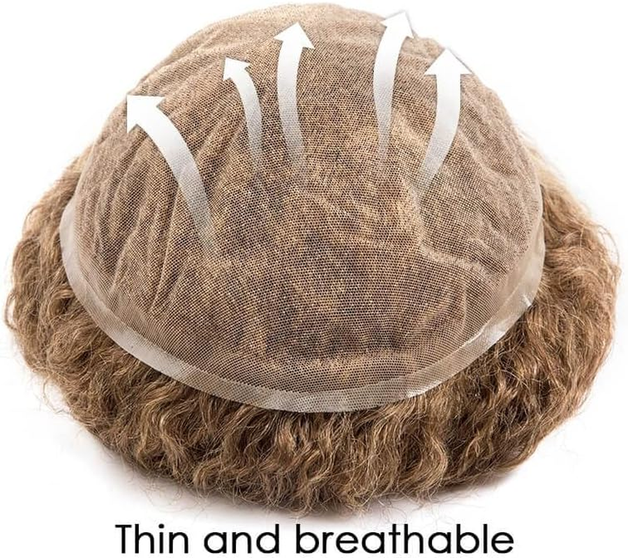 Replacement Full Lace Men'S Toupee 15Mm Curly Breathable Male Hair Prosthesis Natural Human Hair System Unit Systems image number 4