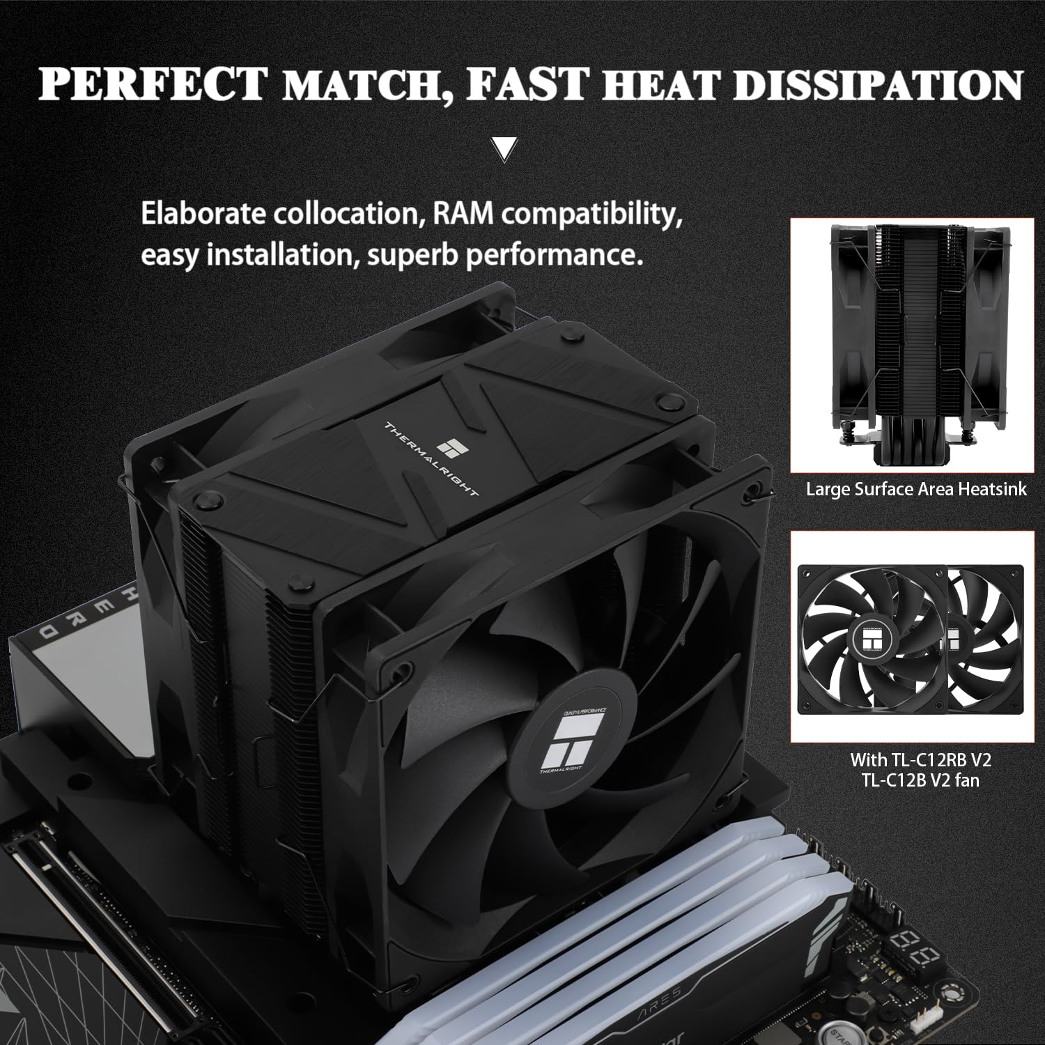 Thermalright Burst Assassin 120 EVO Dark CPU Air Cooler,Double 120Mm PWM Fans CPU Cooler, for Intel LGA1700/1851/1150/1151/1200, AMD:AM4/AM5, Computer CPU Cooling with Brushed Black Top,156Mm High image number 3