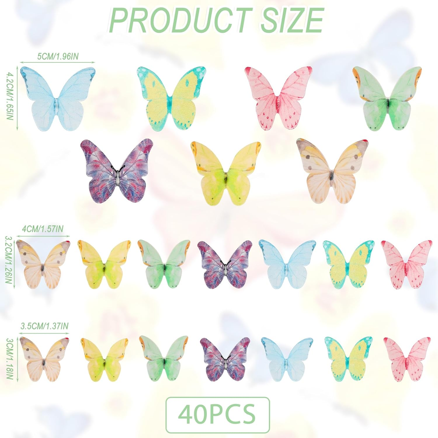 40Pcs Edible Butterfly Cupcake Toppers Wafer Paper Butterfly Cake Toppers Colorful Vivid Butterfly Cake Decorations for Wedding Anniversary Baby Shower Birthday Party Decorating image number 1