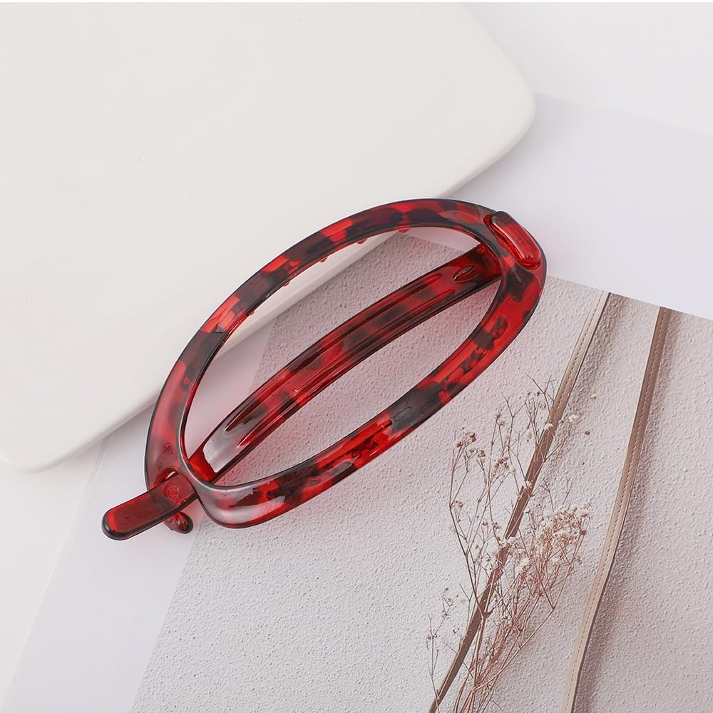 Plain Oval Metal Free Hair Barrette Clips Women Hair Accessories (Red, One Size) image number 4