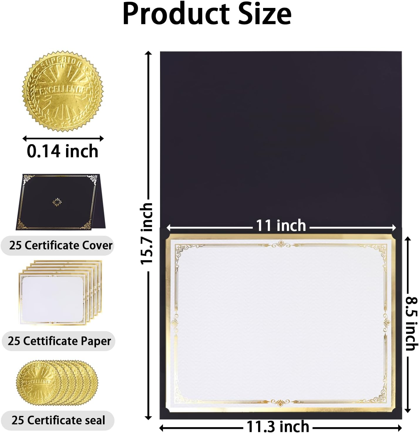 75 Pcs Certificate Paper Kit, 25 Gold Foil Border Award Certificate Holders & 25 Pcs 8.5X11 Inches Certificate Paper & 25 Certificate Seals Stickers for Graduation Diploma, Award Accomplishment. image number 1