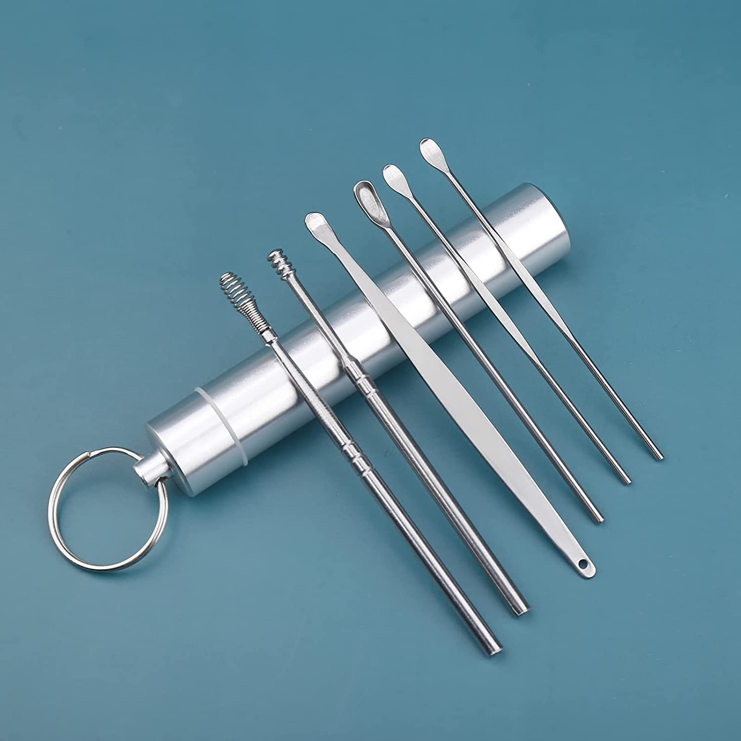 Ear Picking Tool 6Pcs Set Stainless Steel Ear Pickers Remover Curette Ear Pick Cleaner Spoon Cleaning Tools Spiral Earpick image number 1