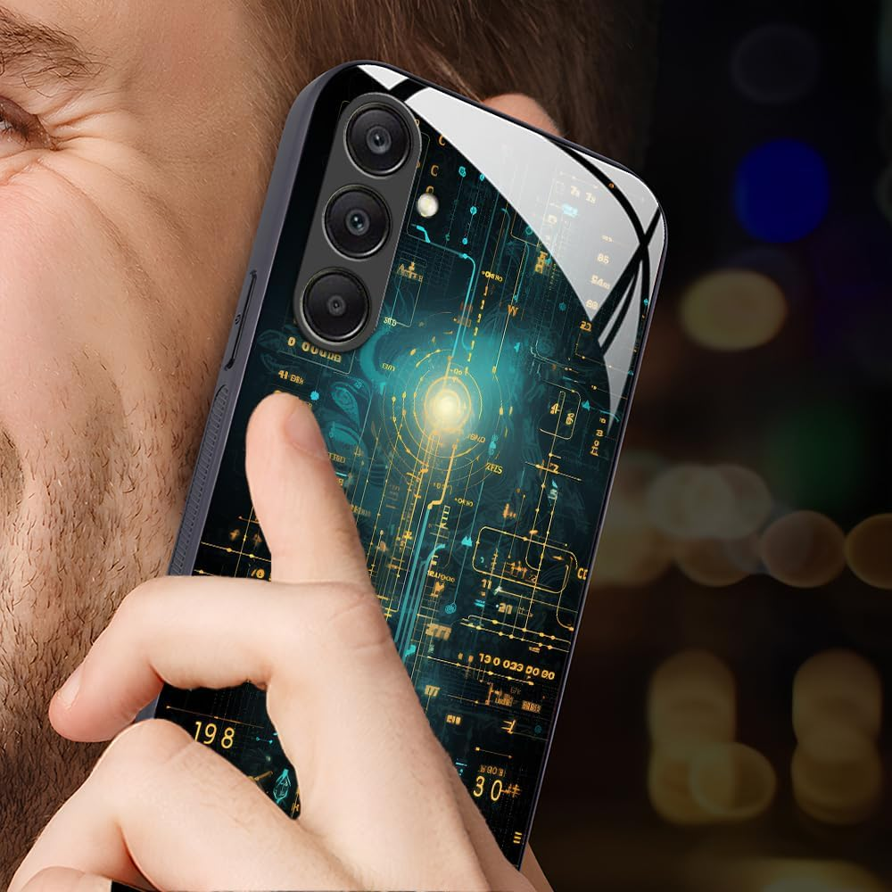 YUXING Case for Samsung Galaxy A56 5G - Abstract Geometry Pattern Design Mobile Phone Case Thin Scratch-Resistant Glass Back Non-Slip Shockproof Protective Case (Cyberpunk) - Dog image number 6