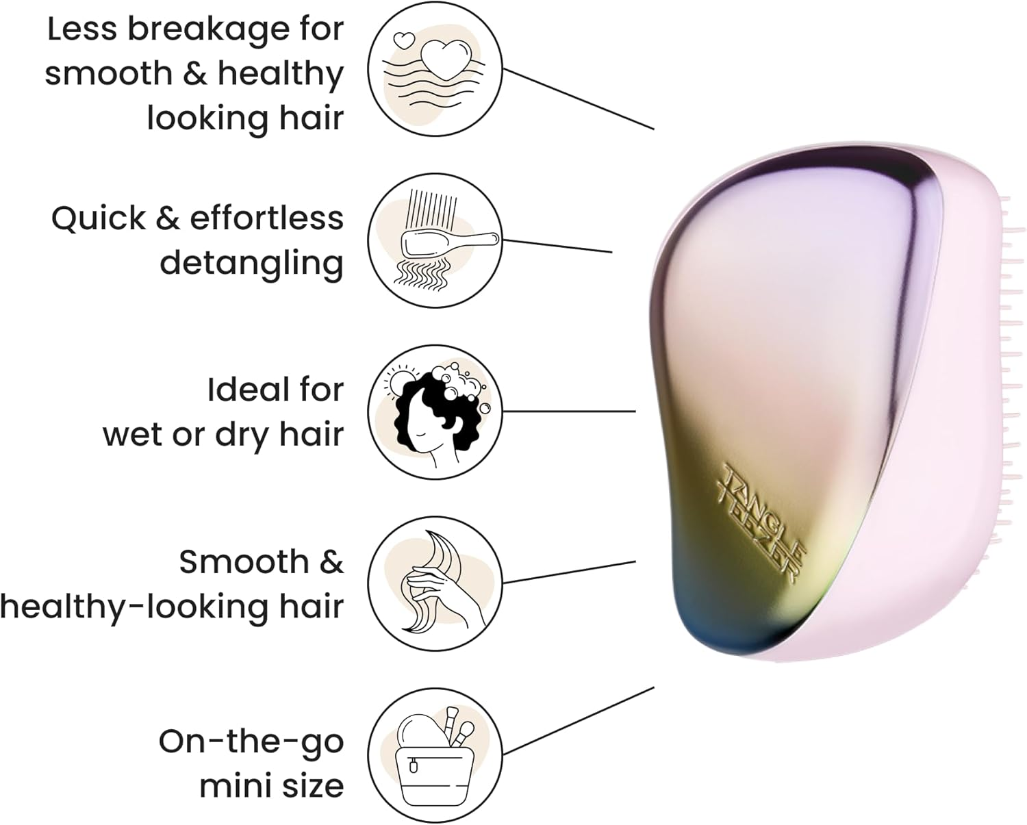 Tangle Teezer Compact Styler on the Go Detangling Hair Brush, Pearlescent Chrome - Pearlescent Chrome image number 2
