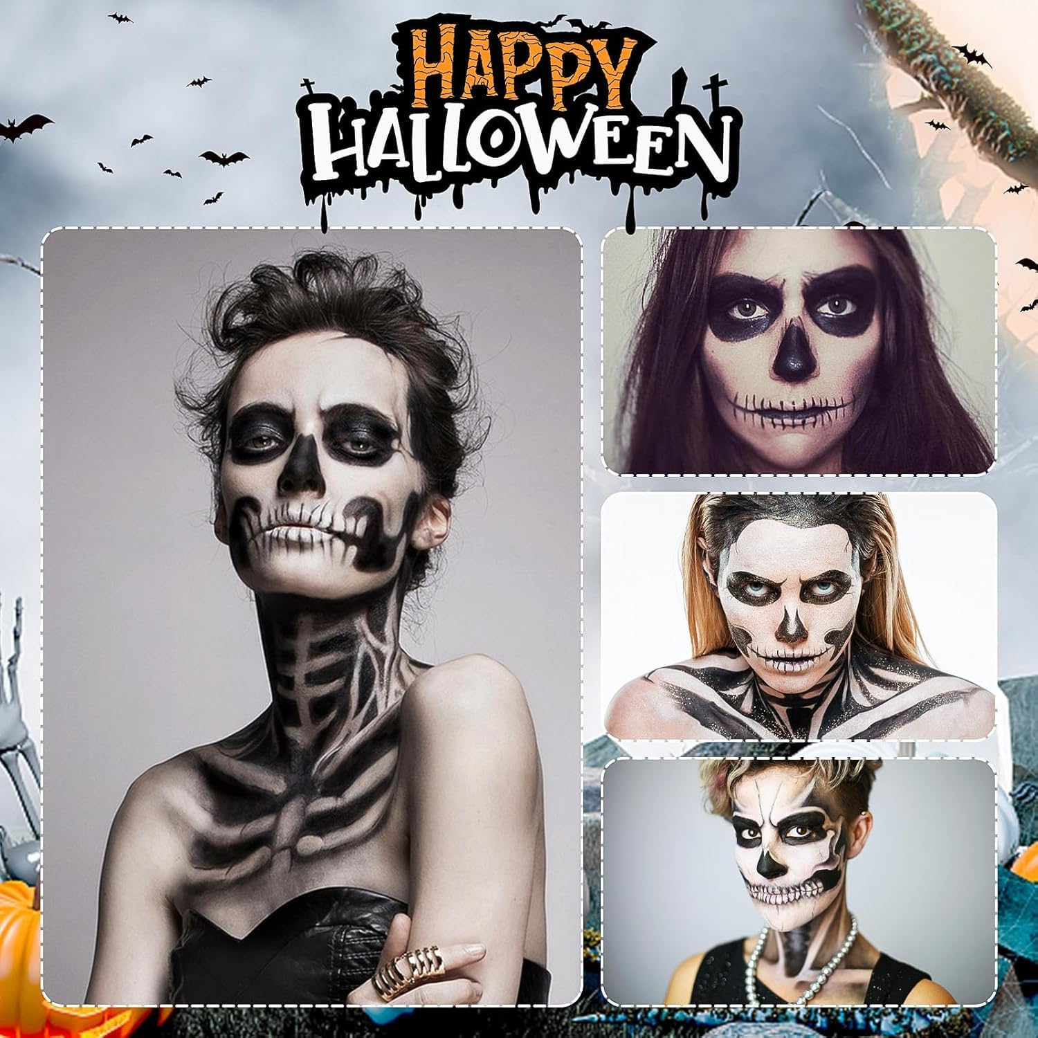 White Black Face Paint Makeup Halloween - Halloween Face Paints Kit, Skeleton Zombie Clown Makeup Halloween, Body Paint for Fancy Dress Festivals image number 1