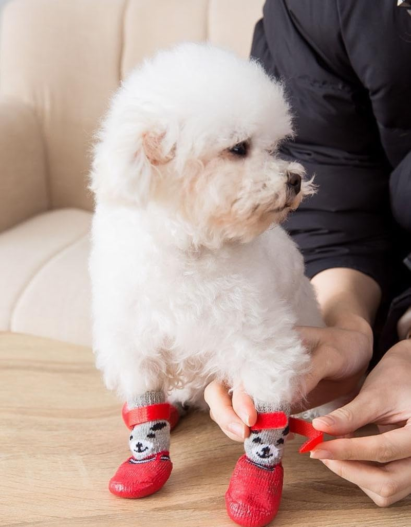 Dog Boots Waterproof Shoes Breathable Socks, with Anti-Slip Sole and Adjustable Magic Tape All Weather Protect Paws Only Fit for Small Dog(4Pcs) (Red, M) image number 6