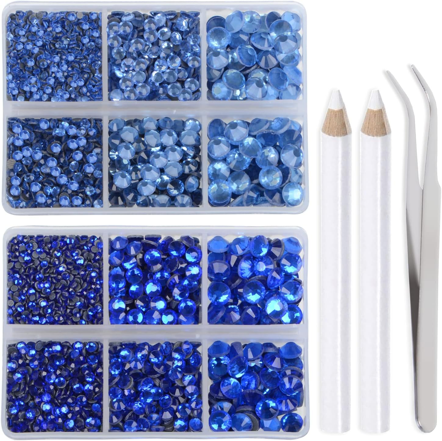 Lpbeads 6400 Pieces Metallic Rose Gold and Metallic Silver Hotfix Rhinestones Flat Back 5 Mixed Sizes Crystal round Glass Gems with Tweezers and Picking Rhinestones Pen - Aquamarine Ab image number 4