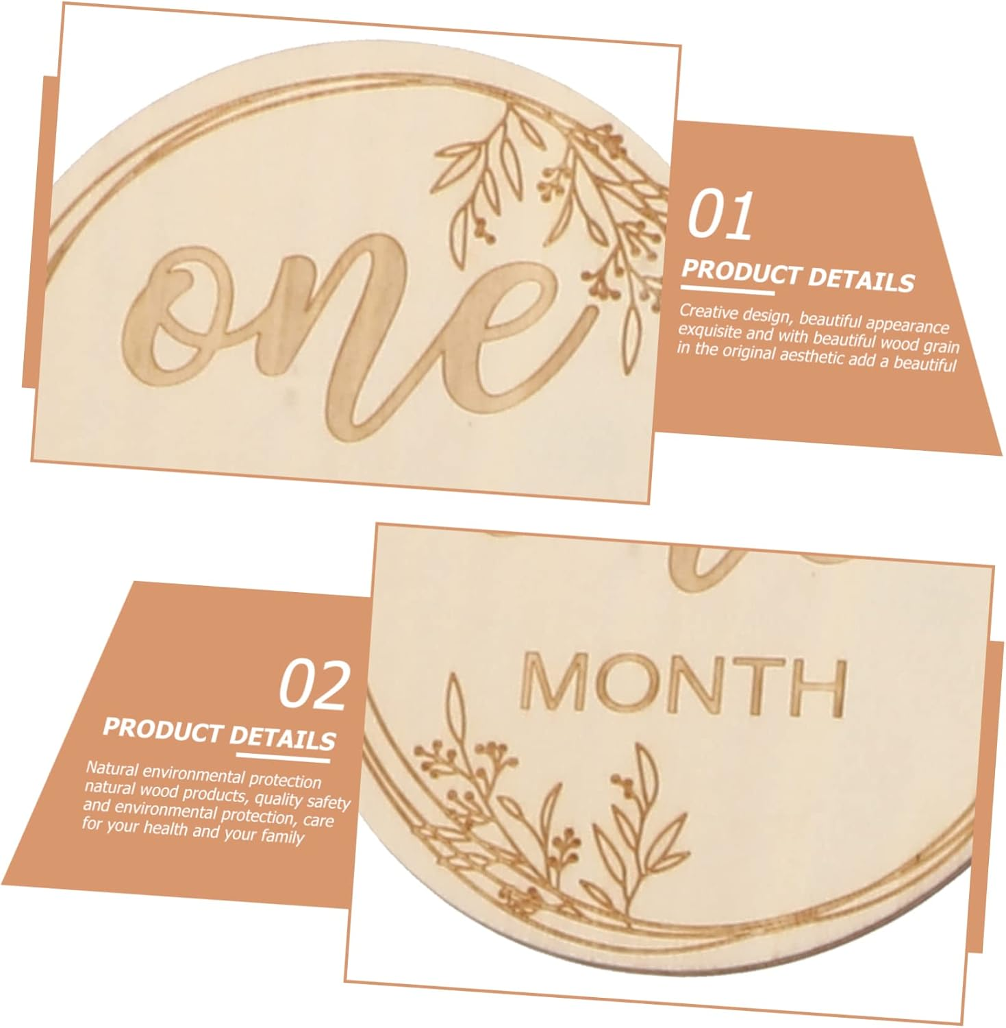 1Set Newborn Milestone Cards Wooden Growth Cards for Birth Memories Recording Monthly Milestones Reusable Lightweight Design image number 4