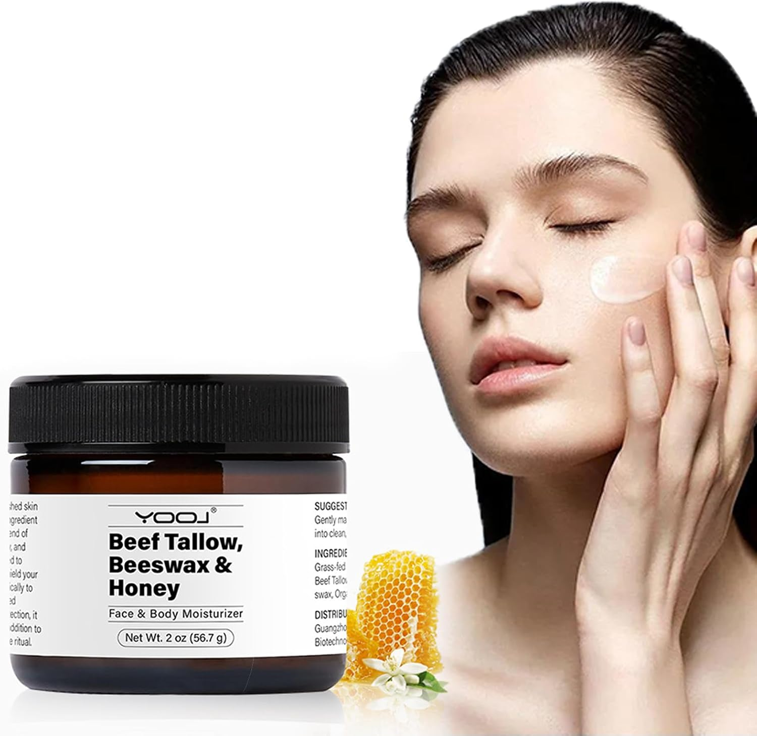 YSHIGUING Beef Tallow and Honey Moisturizer for Face,Beef Tallow Moisturizer,Natural Moisturizer Skin Care, Hydrating, Soothing, Moisturizing Beef Tallow Cream with Beef Tallow Beeswax & Honey image number 4