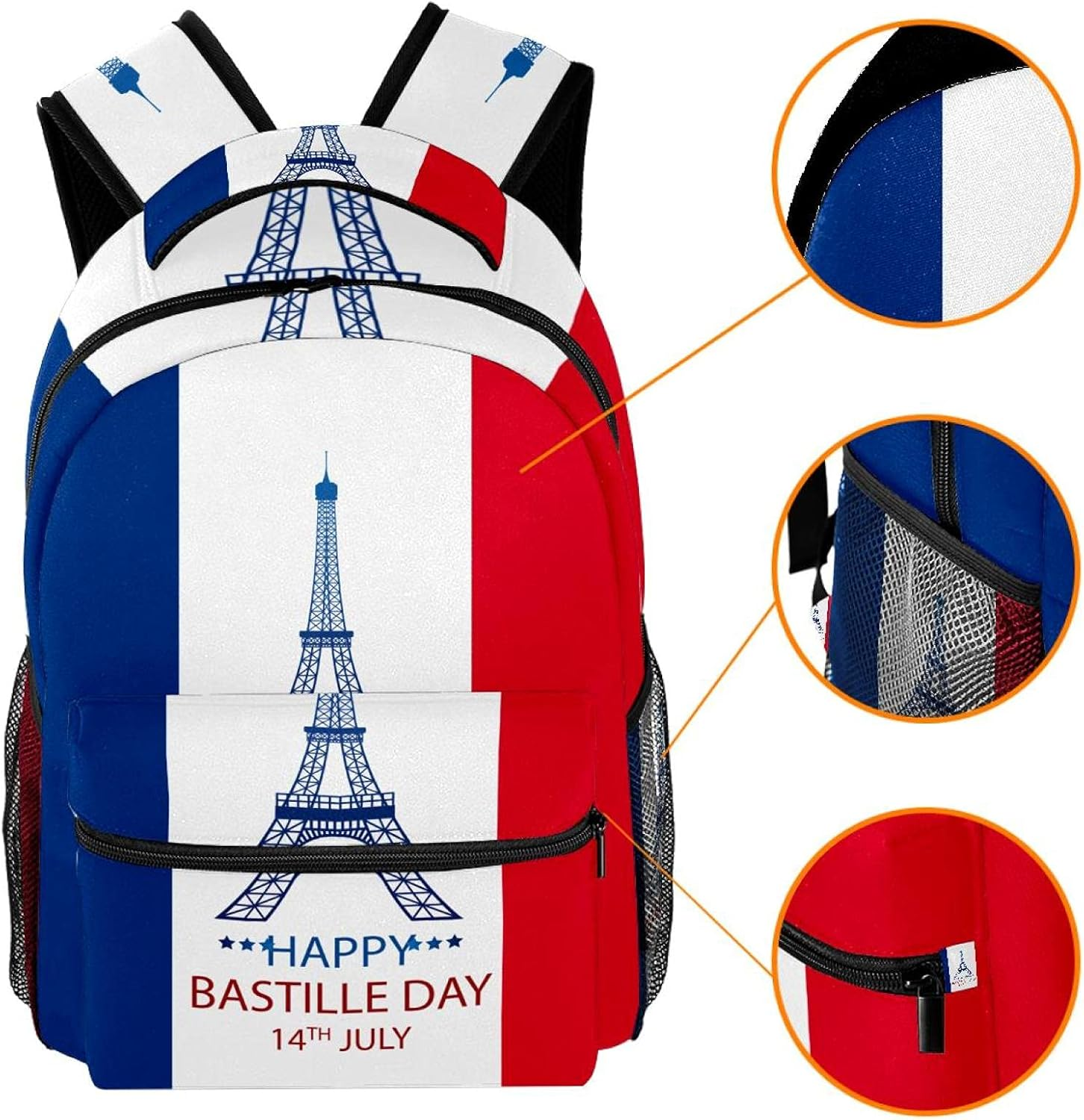 Happy Bastille Day Backpack Students Shoulder Bags Travel Bag College School Tote Backpacks