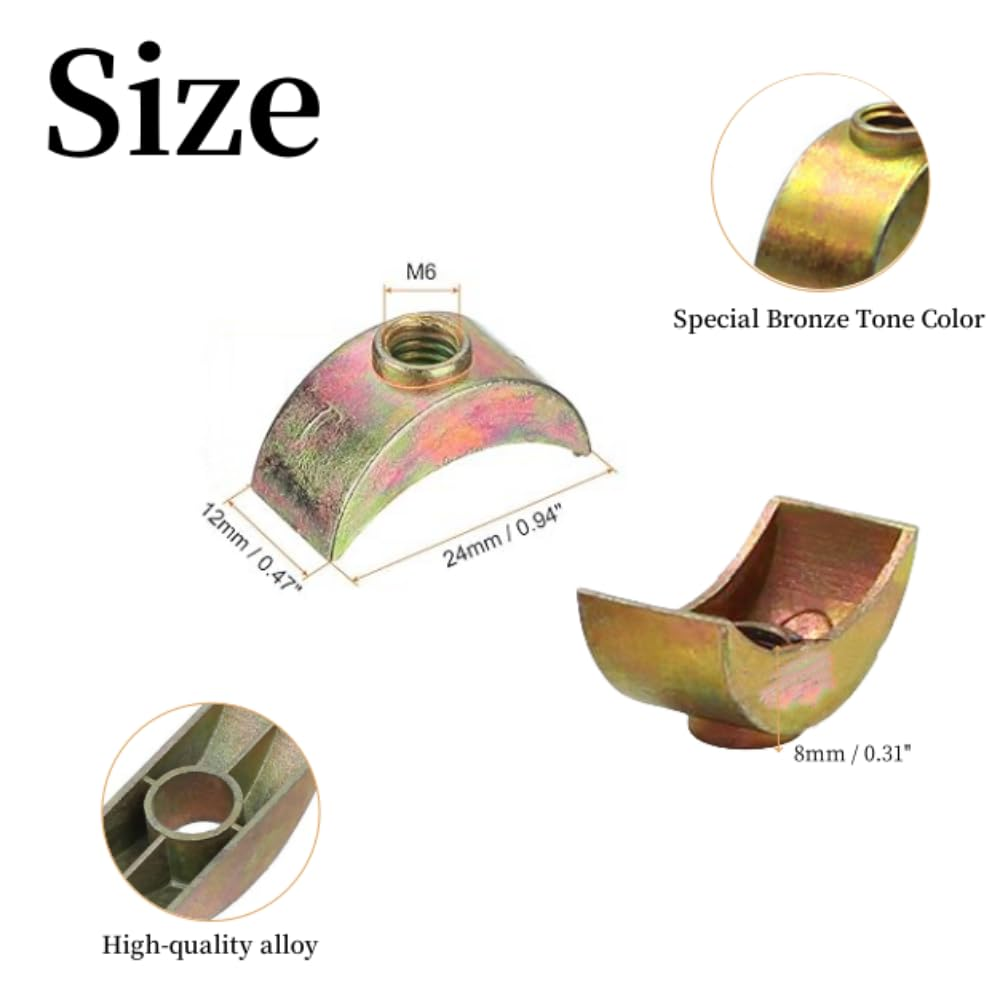 12Pcs M6 Half Moon Nuts Washers,Spacer Washer, 6Mm Hole Dia Bronze Tone Connector Nuts, Zinc Alloy External Thread Lock Washer, Spacer Connector Hardware Fittings, for Connect Furniture image number 3