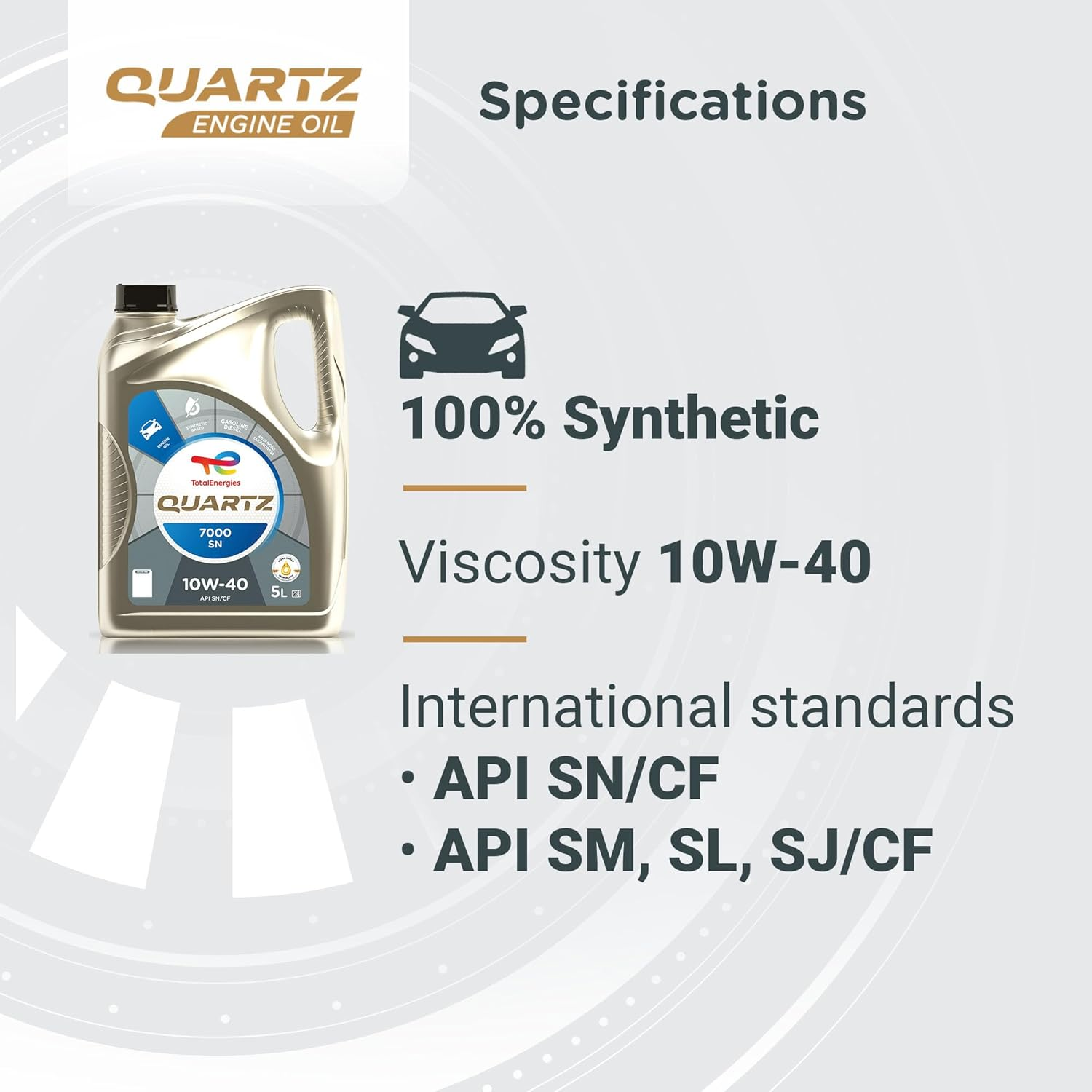 Totalenergies Quartz 7000 SN 10W-40 Engine Oil 5L &ndash; Synthetic Blend for Petrol & Diesel Engines &ndash; API SN/CF, ACEA A3/B4 &ndash; Extended Engine Life image number 3