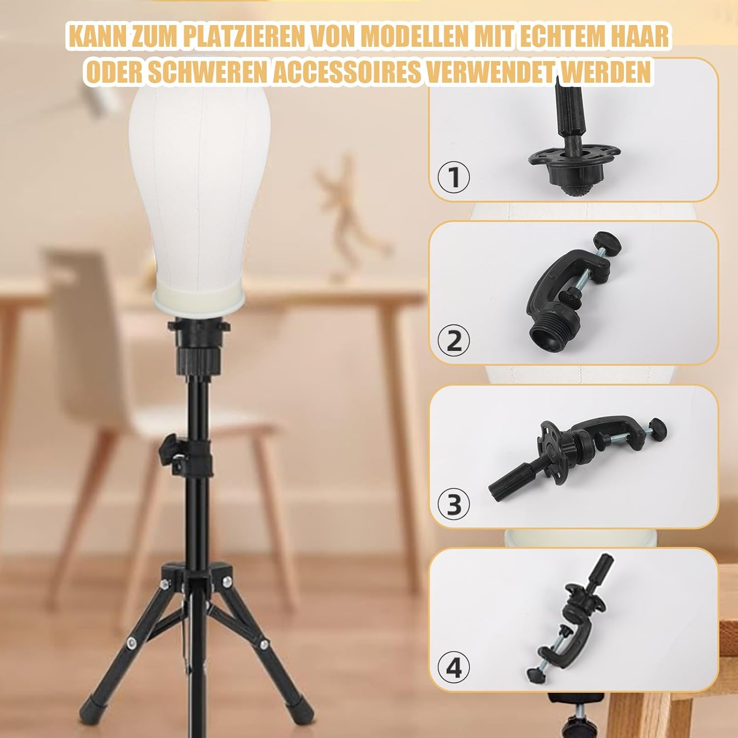 Yuedefly 22 Inch Wig Head, Wig Stand Tripod with Head, Canvas Wig Head, Mannequin Head, Styling Hair Clips, Needles, C Needles, Thread, Lace Wig Caps image number 3