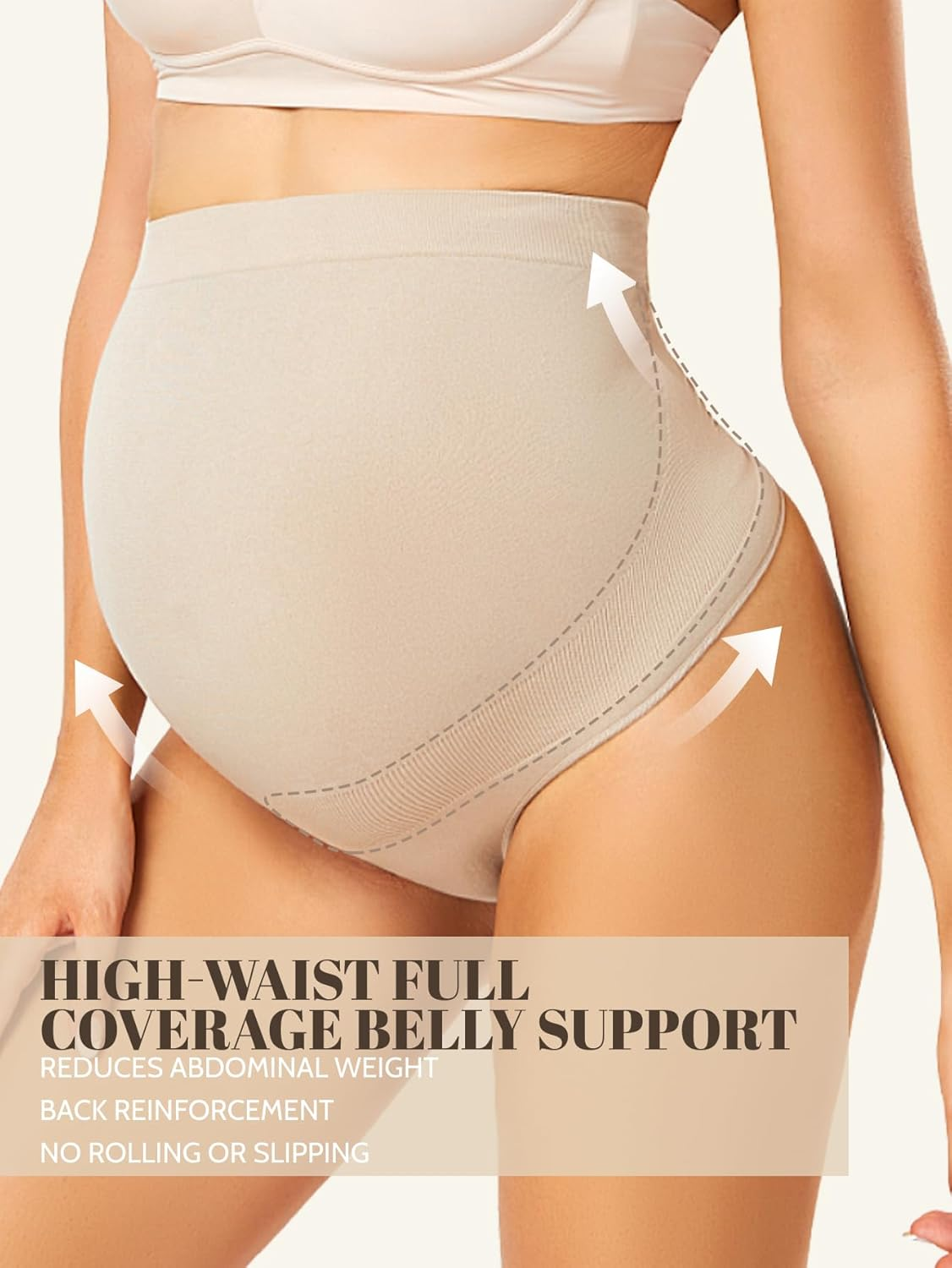 Maternity Underwear Thong for Women, Pregnancy Shapewear over the Belly Support Seamless Pregnant Panties 5-Pack image number 2