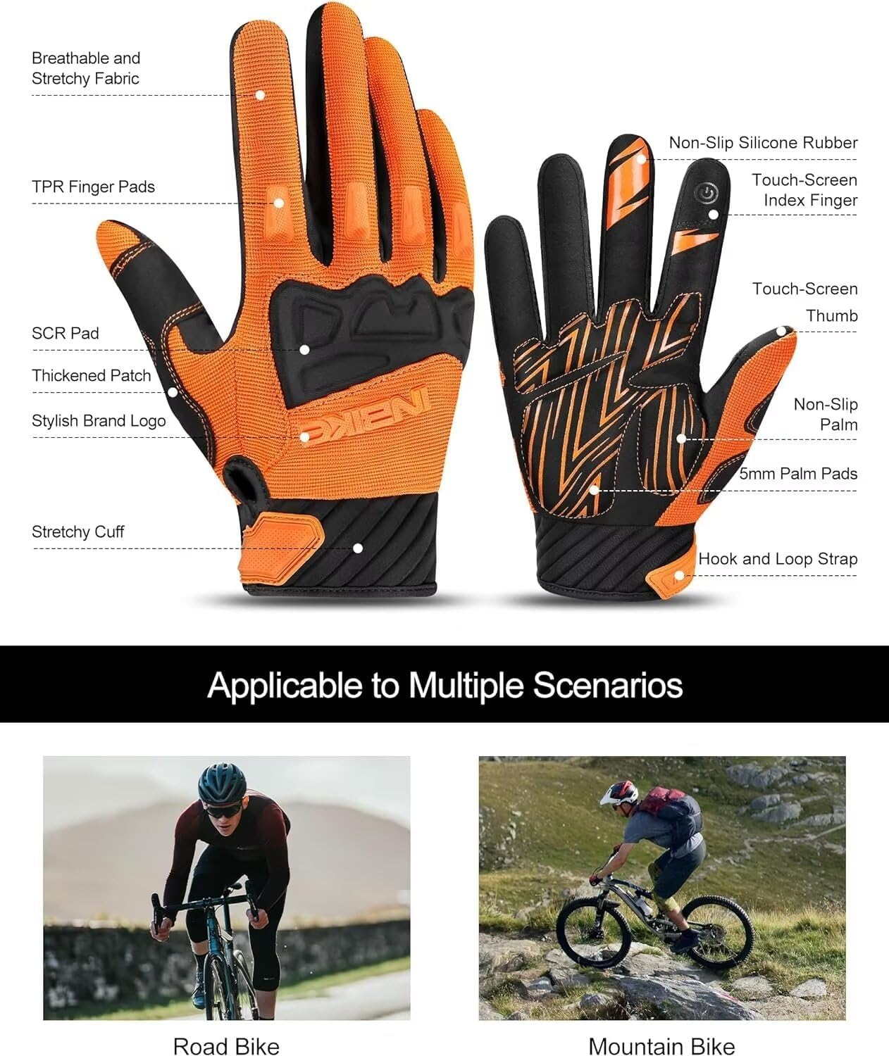 INBIKE Mountain Bike Gloves for Men Knuckle Guard Padded Men'S Cycling Gloves Breathable for MTB Motocross Racing Dirtbike Biking image number 3