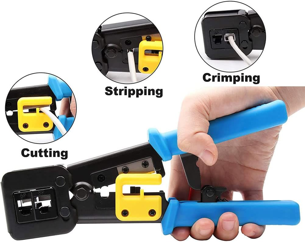 RJ45 Crimping Tool Ethernet Crimper for Cat6 Cat5 Cat5E RJ45 Pass through Connectors and R11/RJ12 Regular Ends with 50Pcs Connectors, 50Pcs Covers and Mini Wire Stripper (Crimper Only) image number 4