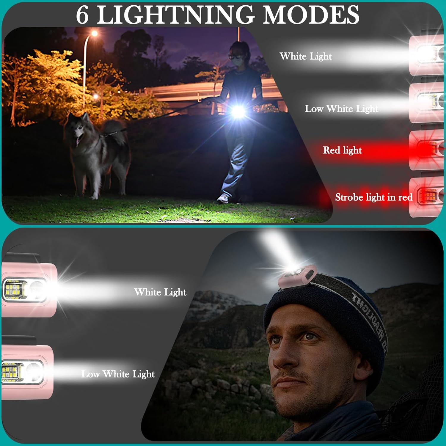 LED Running Flashlight, Geeric Flashlight Hands-Free Clip Magnetic 6 Modes Head Torch Rechargeable Lightweight Waterproof Headlight Portable Headlamp for Outdoor Adventures Night Fishing Repairworker - Grey image number 4