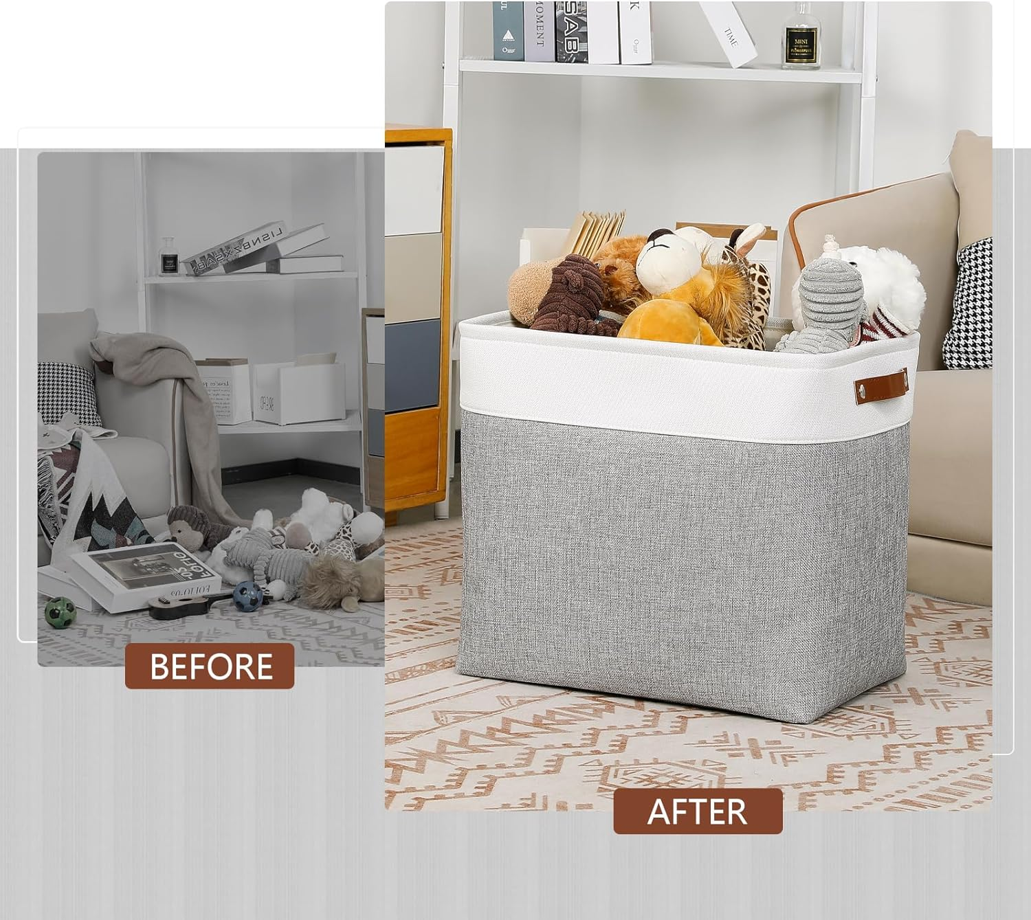 DULLEMELO Extra Large Storage Baskets, Fabric Storage Bins for Organizing Shelves Nursery Toys Books, Closet Baskets and Bins with Handles, White&Grey, 2-Pack image number 5