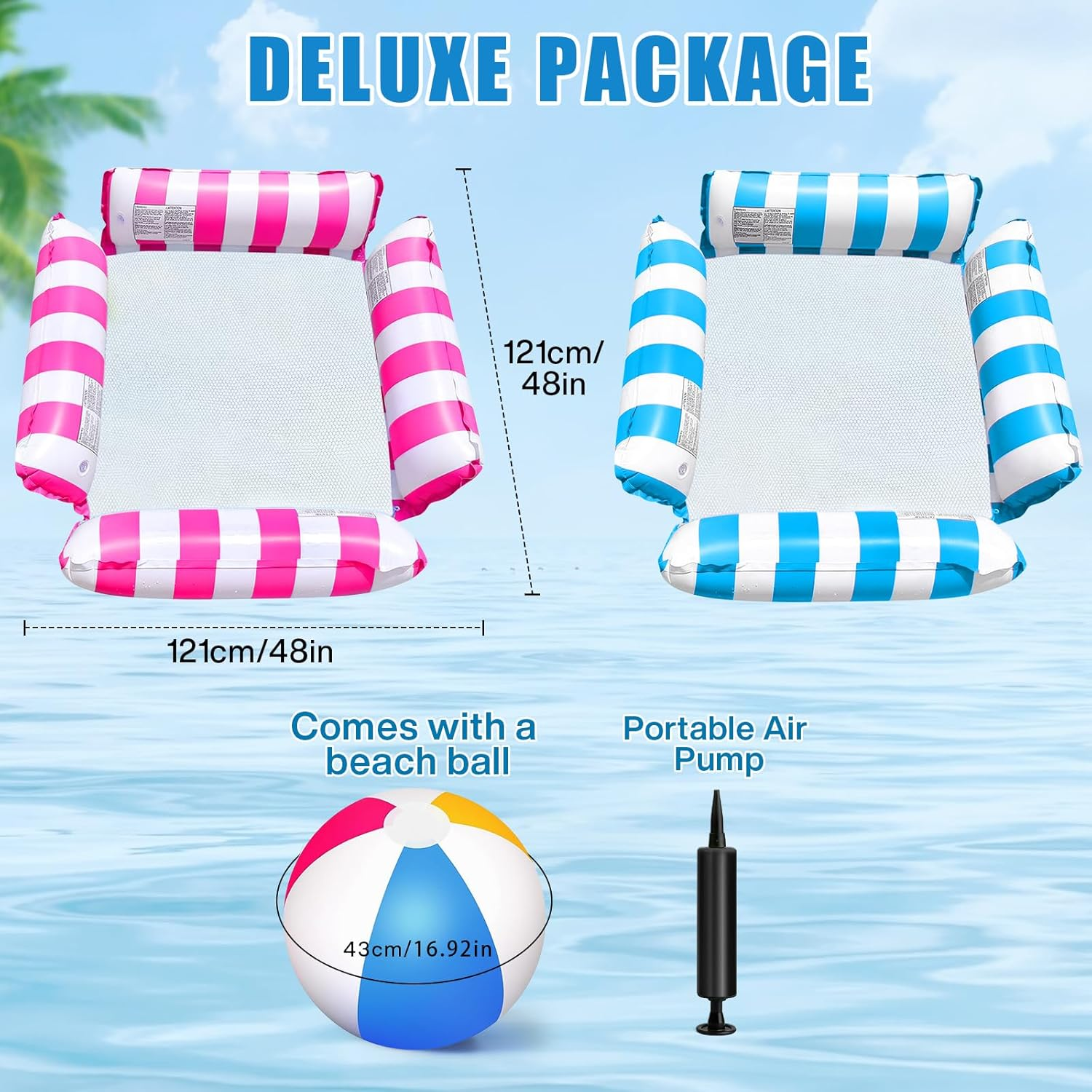 4 in 1 Adult Pool Floatboard with Pump and Beach Ball. Inflatable Pool Floatboard, Portable Water Hammock with Bottom Mesh for Summer Event Pool Party image number 4