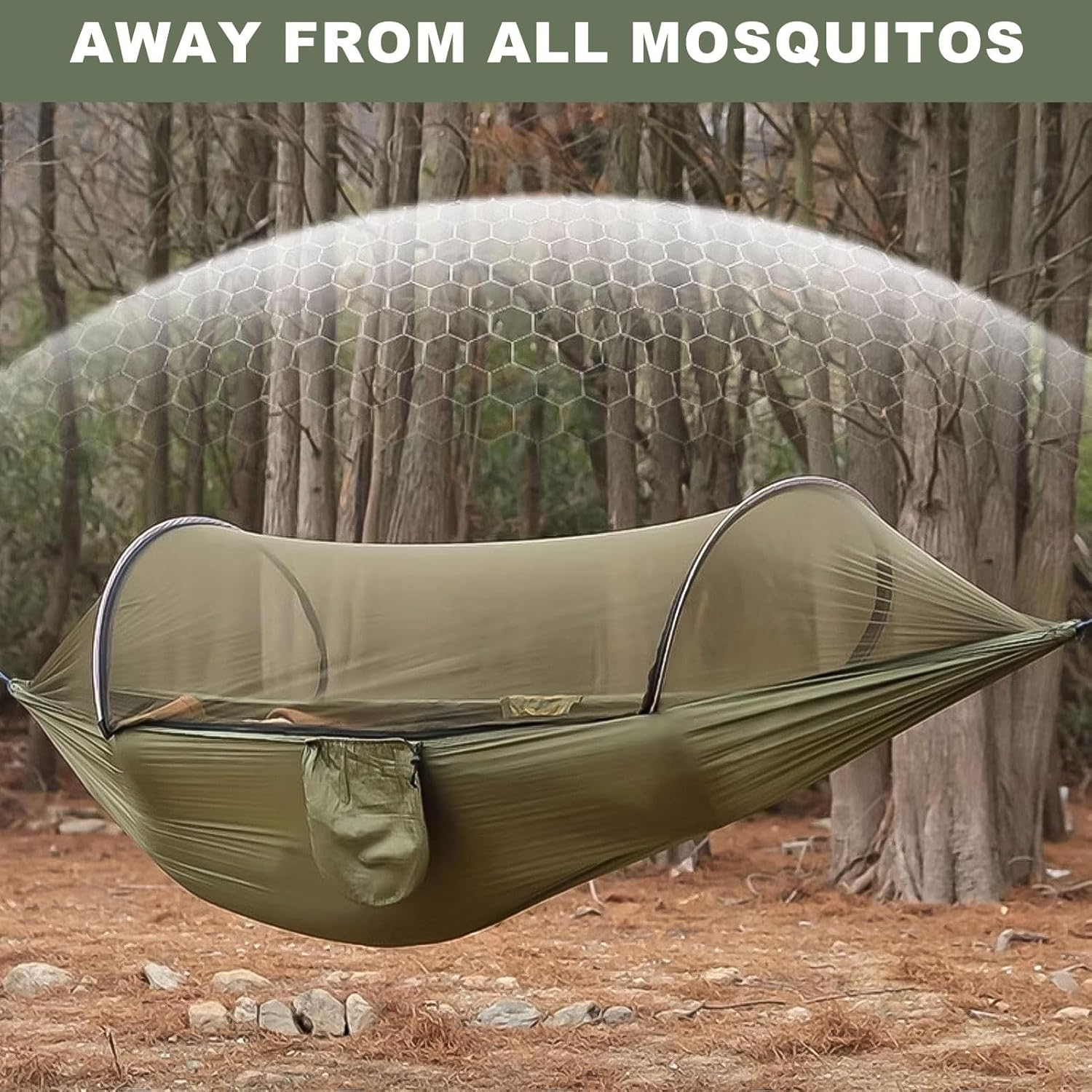 MODY RODY Portable Camping Hammock with Mosquito Net, Double Hammock for Camping 2 Person Adults, Best for Outdoor Backpacking - Blue image number 4