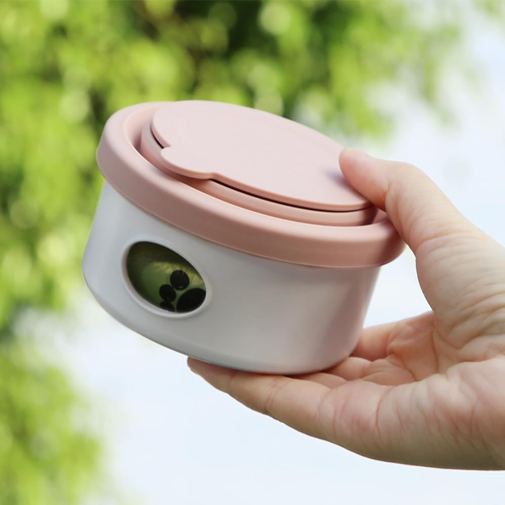Dog Travel Bowls Collapsible 3 in 1 Design Dog Feeding Bowl Outdoor Traveling Cup Feeder Treat Container with Bowl&Dog Poop Bag Holder, Foldable Feeding Watering Dish for Walking Travel, Pink image number 1