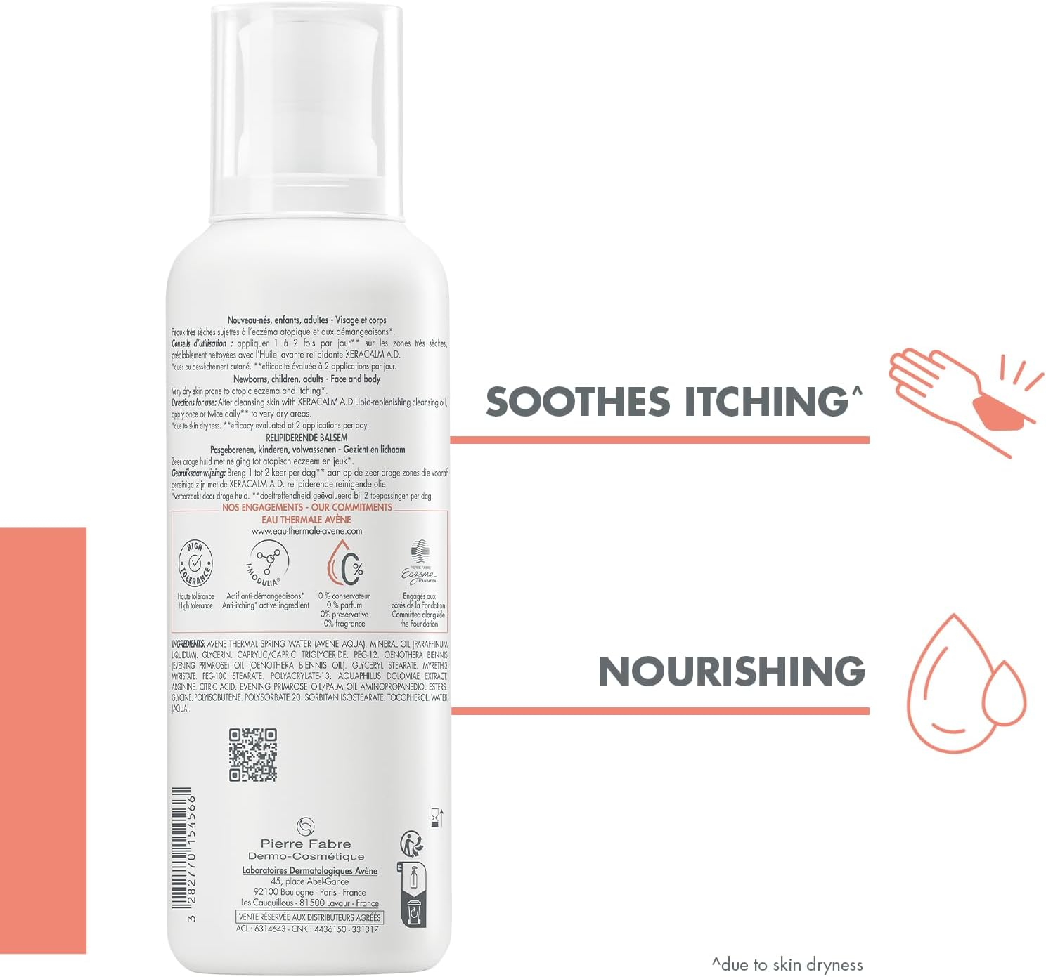 Eau Thermale Av&egrave;ne Xeracalm A.D Balm 400Ml - Moisturiser for Eczema-Prone Skin, for Severe Dryness, Paraben Free, Fragrance Free