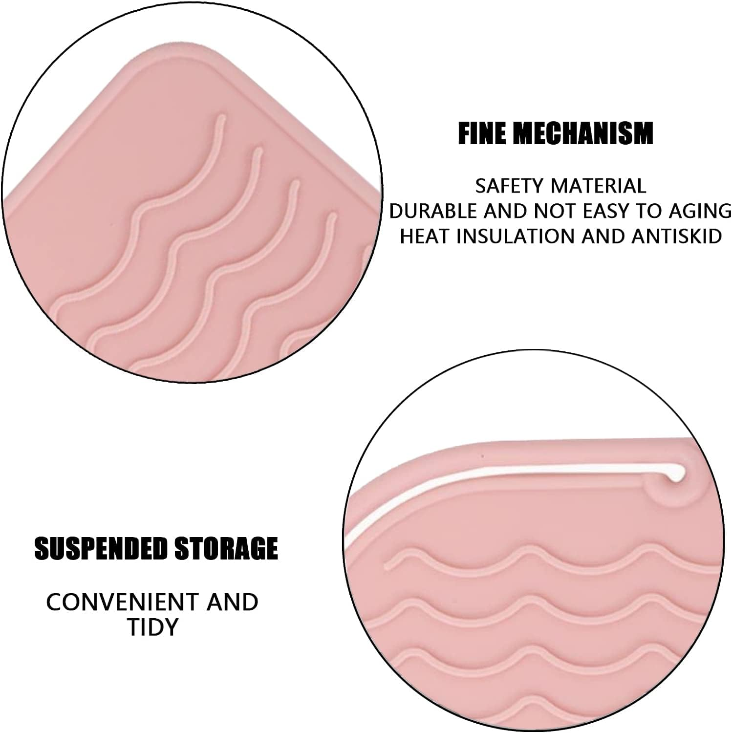 Heat Resistant Silicone Mat for Hair Tools - Pink Flat Iron Pad, Black Curling Iron Pad, Travel Portable Hot Tools Mat (1+1 Pack) image number 6