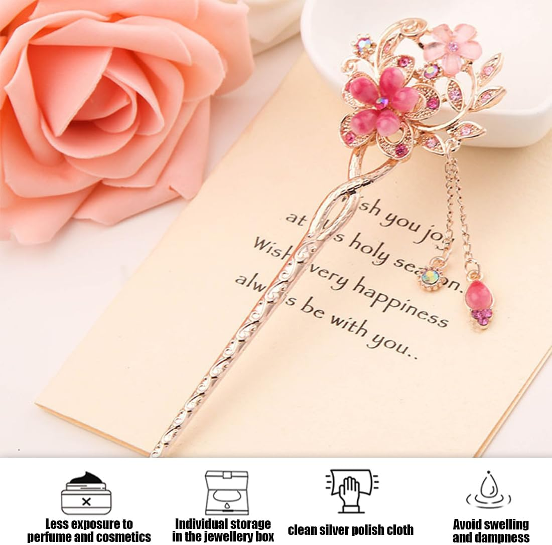 Vintage Hair Stick Opal Flower Hair Sticks Hair Decor Chinese Hairpins Old Hair Clip Old Hair Clip Red image number 1