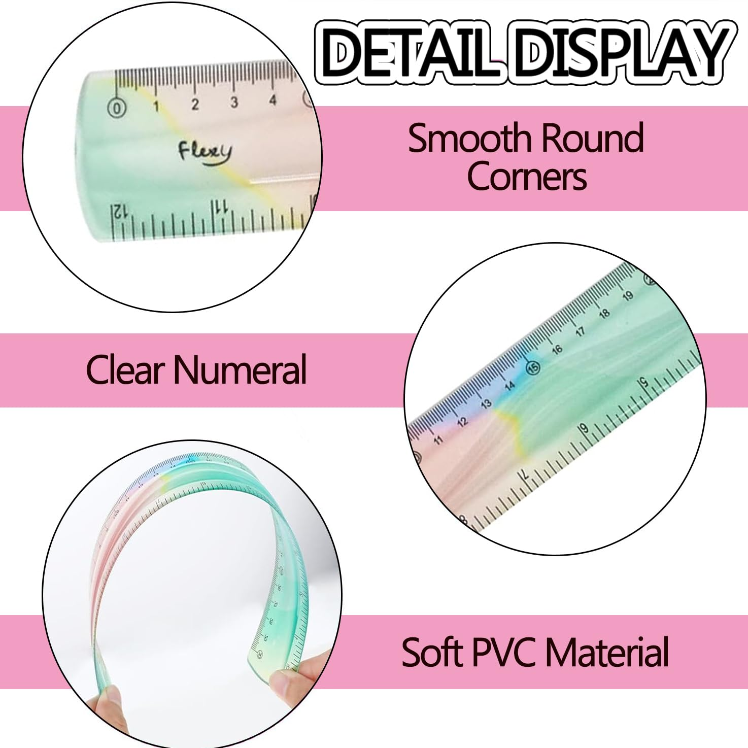 WADY 2 Pieces Flexible Ruler, Flexible Ruler Plastic Ruler Shatterproof Straight Edge Ruler 15/30Cm Soft Bendable Ruler for School Classroom Office Kids & Adults (Colorful, 6Inch+12Inch) image number 3