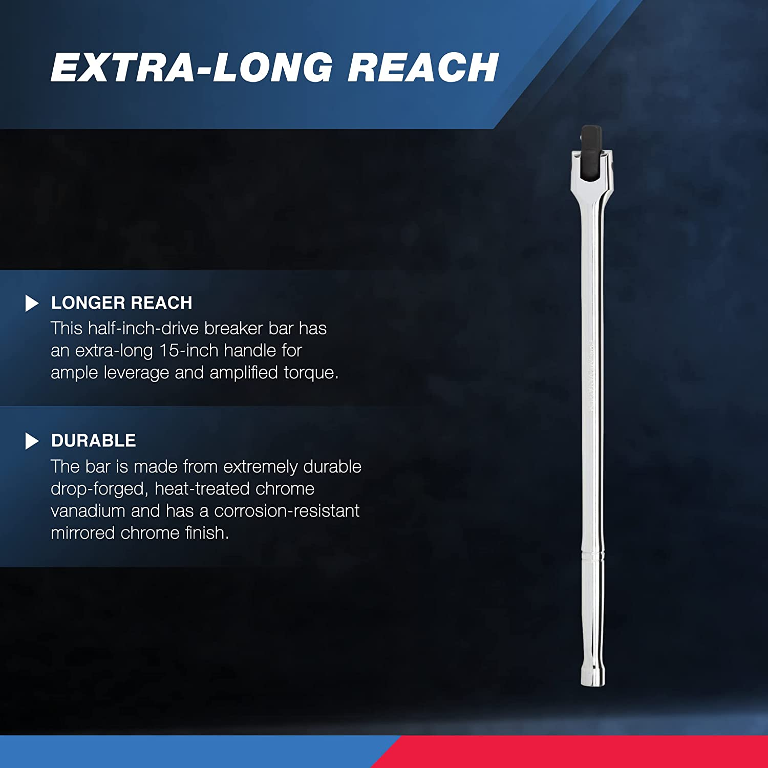 Neiko 00206A 1/2 Inch Drive Premium Breaker Bar, 24" Length Cr-V Steel image number 1