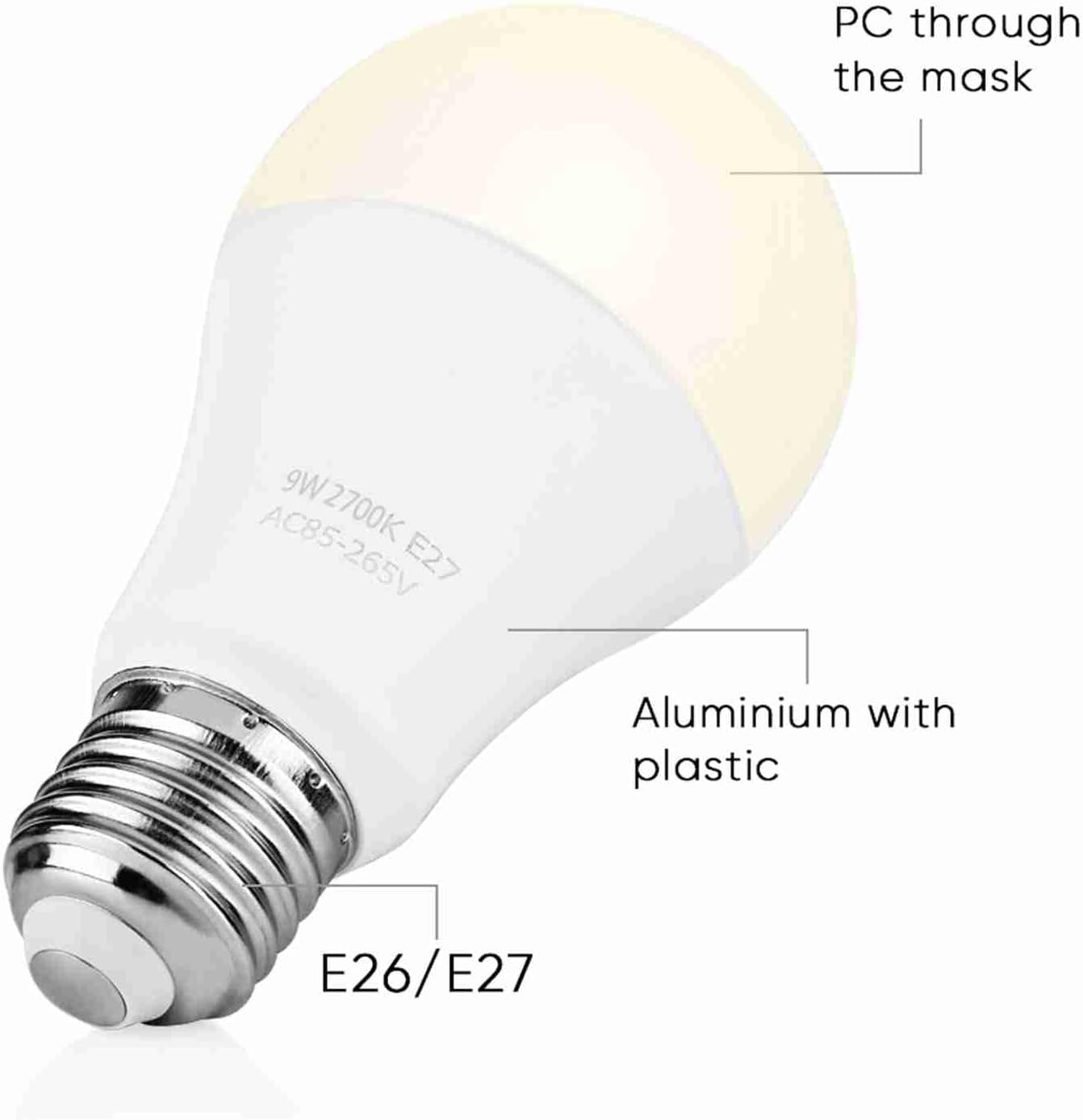 E26 Dusk to Dawn Light Bulb 9W 800LM Warm 3000K Smart Sensor Bulb 180掳 Beam Angle image number 6
