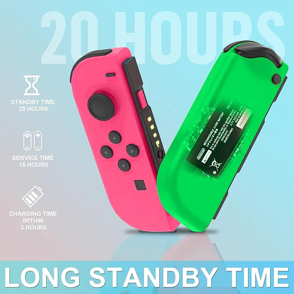 Costec Joy Con Controller for Nintendo Switch Replacement for Nintendo Switch Compatible with Switch, Wireless Left and Right Joy Con for Switch Nintendo Support Dual Vibration/Wake-Up/Screenshot, Joy Con Controller for Switch OLED Lite [Neon Pink/Neon Green]