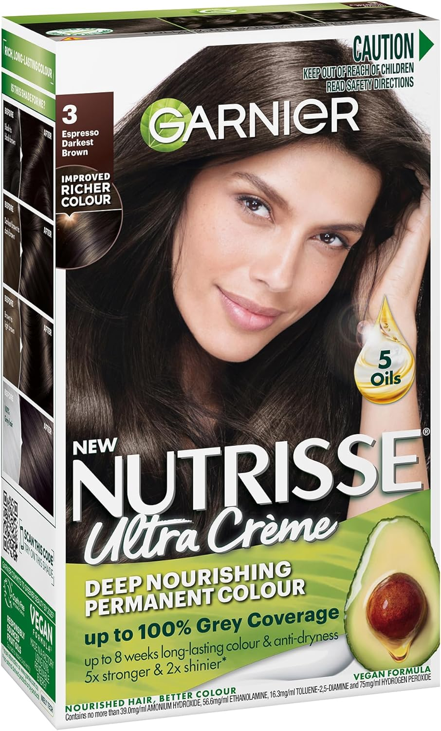 Garnier Nutrisse Permanent Hair Colour 3 Espresso Darkest Brown image number 3