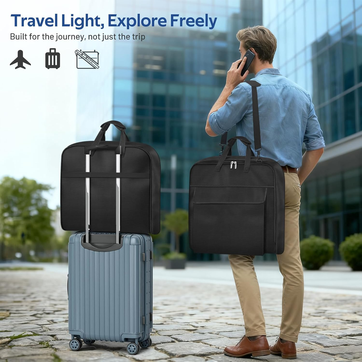 MISSLO Carry on Garment Bags for Travel with Shoe Compartment 42'' Suit Travel Bags for Men Heavy Duty Fabric Luggage Hanging Bag for Clothes Suit Carrier with Shoulder Strap for Business Trips, Black image number 1