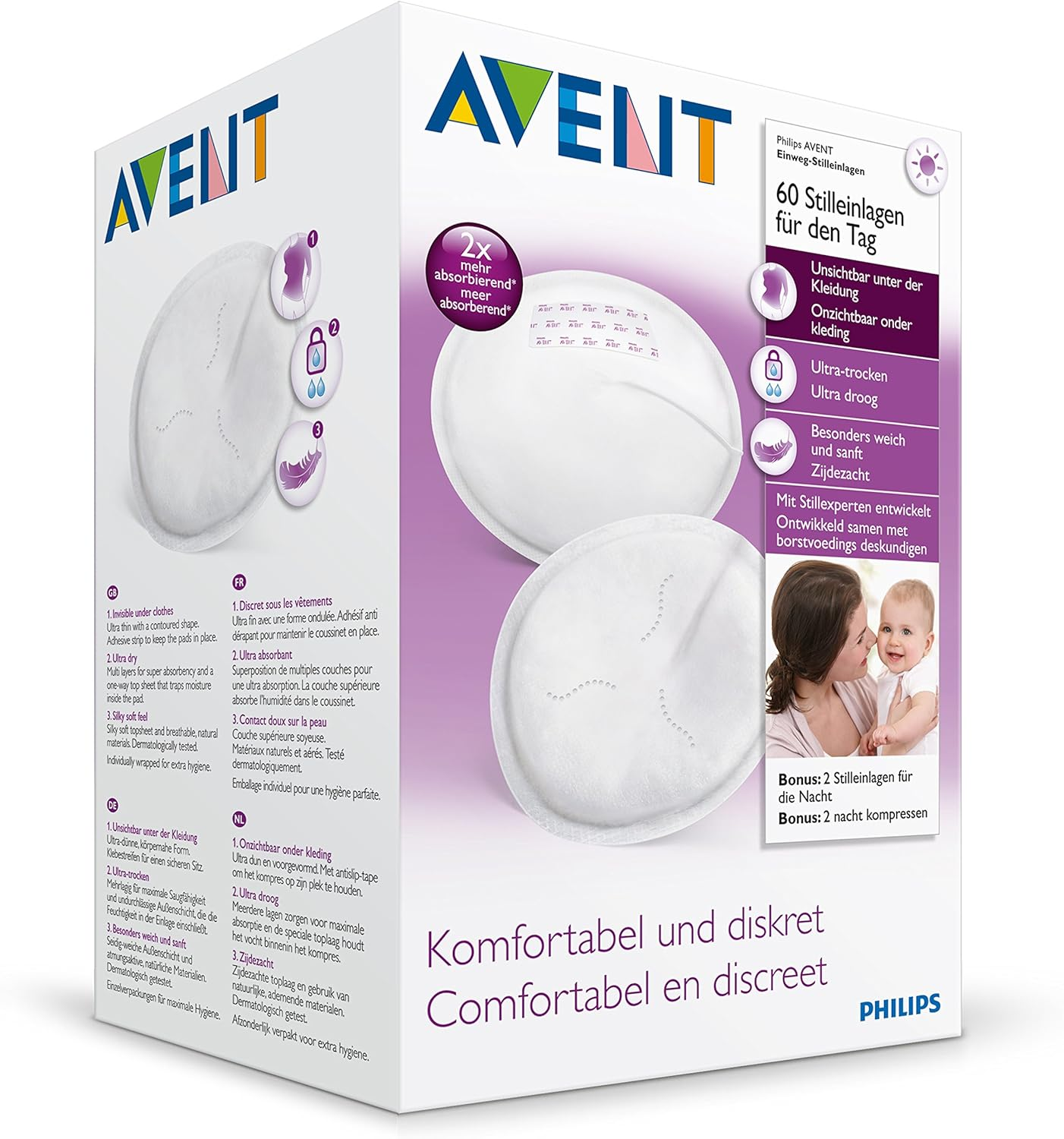 Philips Avent Disposable Breast Pads, 60-Pack, SCF254/60 image number 3
