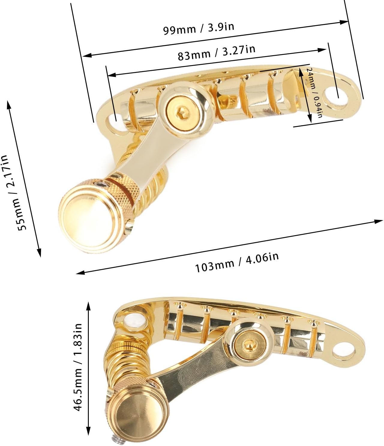 Guitar Tailpiece Tremolo, Flat Top Body Tremolo Unit Vibrato Bridge, Gold Aluminum Alloy Bar Guitar Tremolo Replacement for SG LP Style Flat Top Electric Guitar Parts image number 3