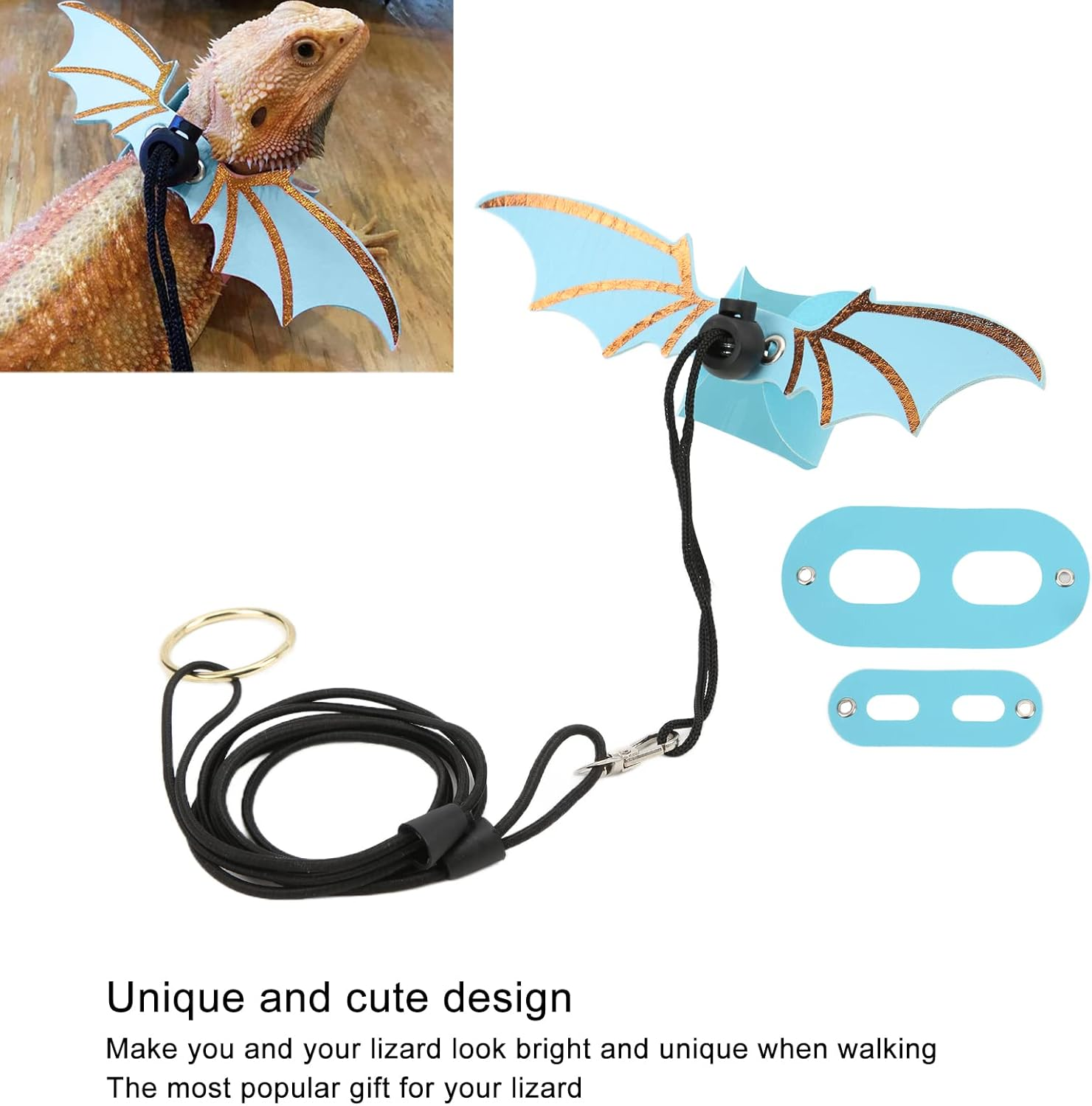 Adjustable Lizard Leash, Lizard Leash for Reptiles Bearded Dragon Harness Bearded Dragon Leash Bearded Dragon Accessories for Reptiles Small Pet Animals(Blue) image number 4