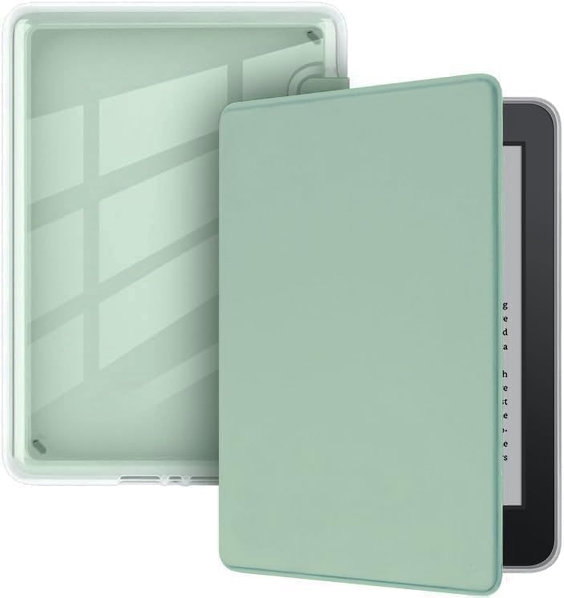T Tersely Clear Back Slimshell Leather Case for 7" All-New Kindle Paperwhite 12Th 2024 or Kindle Colorsoft 2025 1St Signature Edition, Transparent Shockproof Magnetic Shell Cover - Matcha