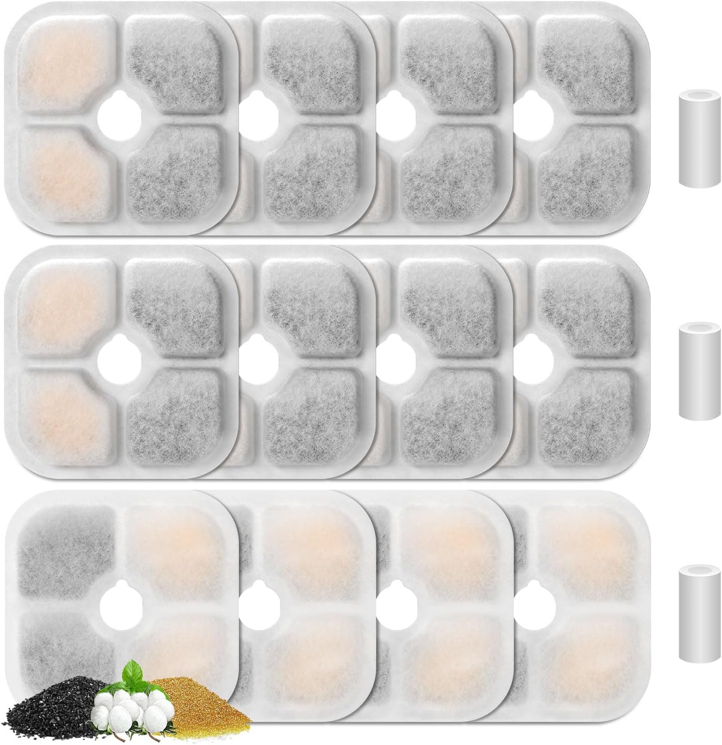 Pack of 12 Cat Fountain Filters for 2.5 L Drinking Fountain for Cats, Feriva Replacement Filter for Drinking Fountain Cats, Triple Filtration Filter for Pet Fountain (12 Filters + 3 Pump Tubes) image number 4