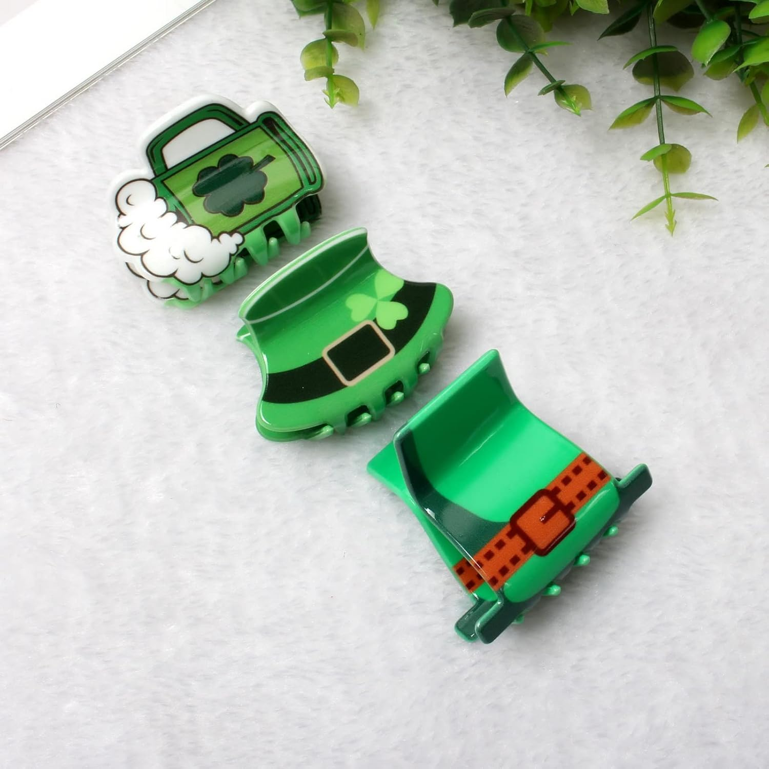 6PK Irish Day Hair Accessories for Girls Green Claw Clips for Women Cute St Patrick&rsquo;S Day Hair Clip Green Hat Hair Claws (Color A) image number 2