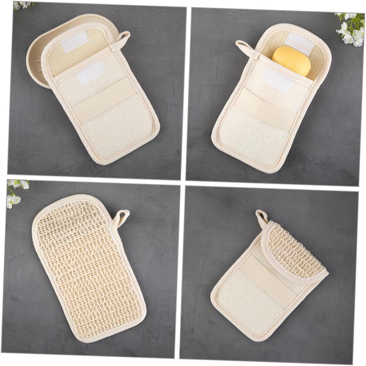 OATIPHO 2Pcs Portable Exfoliating Soap Pouches Multi-Function Cotton and Linen Soap Bags for Bathing for Storage and Skin Care for Home and Travel Use