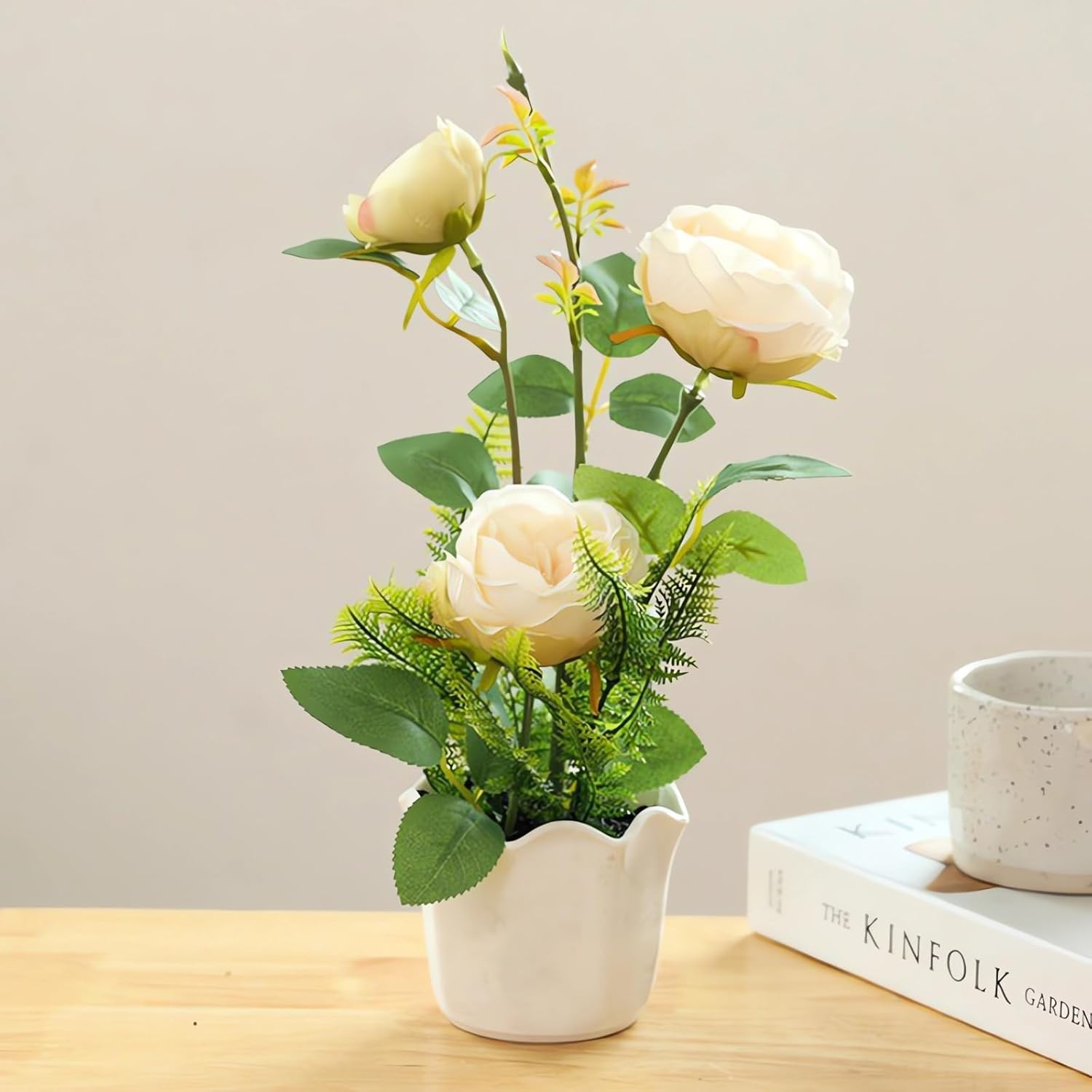 Artificial Flowers with Vase, Artificial Flowers in Vase, Fake Flowers Home Flower Arrangement, Balcony, Hallway, Garden, Bedroom, Living Room, Dining Table Decoration Flower A160 (A Light Yellow) image number 1