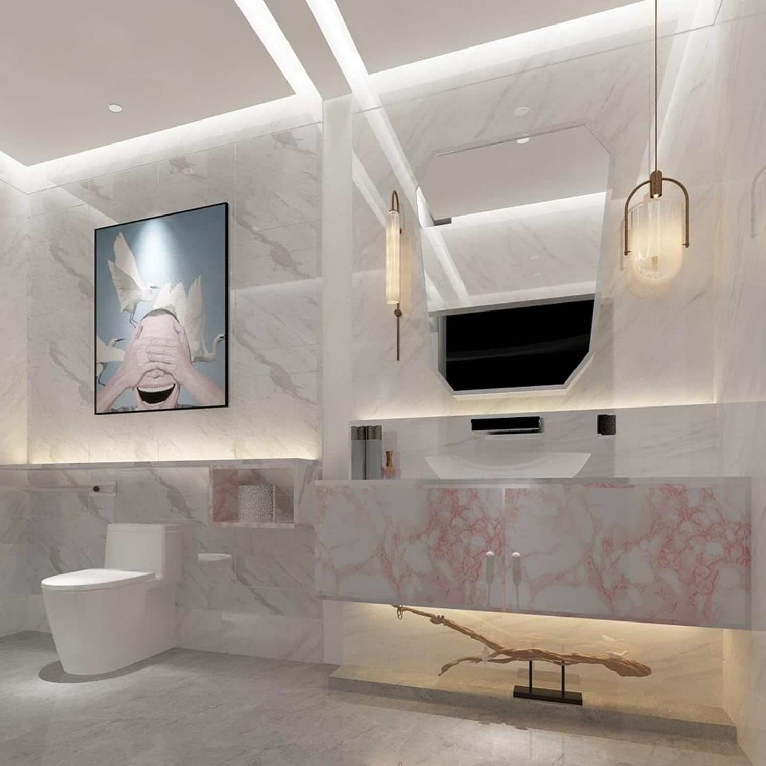 Pink Marble Self-Adhesive Wallpaper Roll - 45Cm&times;200Cm - Kitchen, Furniture, and Wall Stickers - Removable Granite Contact Paper - Ideal for Book Desk, Vanity, DIY - Waterproof image number 1