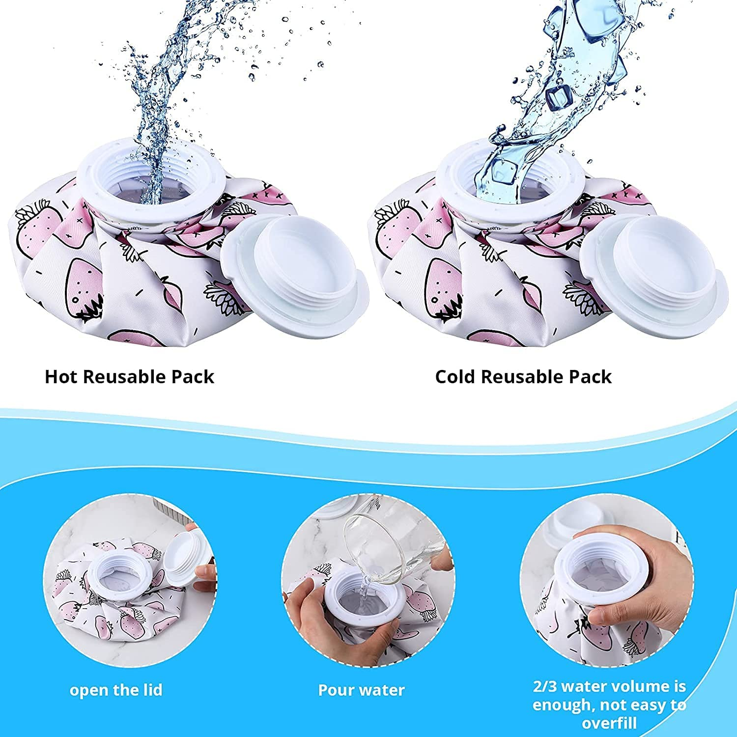 4 Packs Reusable Ice Bag Ice Pack Cold and Hot Use Hot Water Bag Kids Adults Cold Packs for Injuries Pain Relief Wisdom Teeth Breastfeeding Tired Eyes, 5.5 Inches (Cute Fruit Style) image number 1