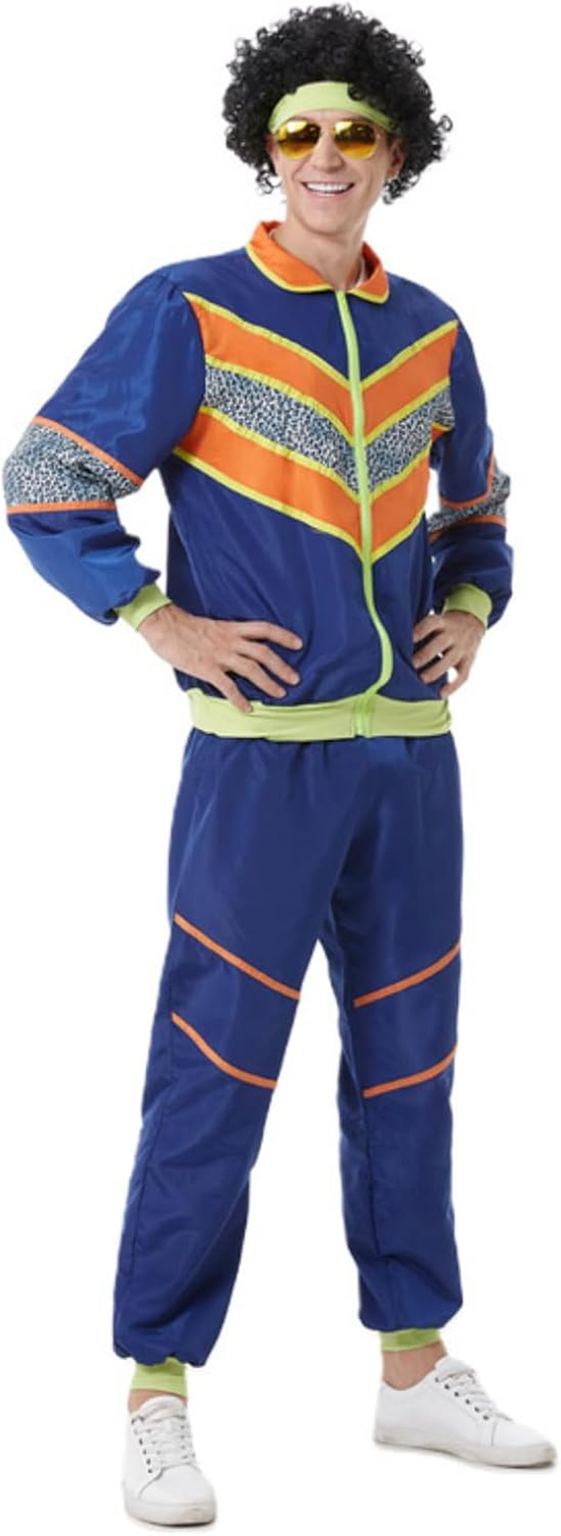 COREWO Mens 80S Tracksuit Retro Sportswear Adult Disco Tracksuits Hip Hop Sports Suit Colorblock Jacket Outfits Carnival Set image number 6