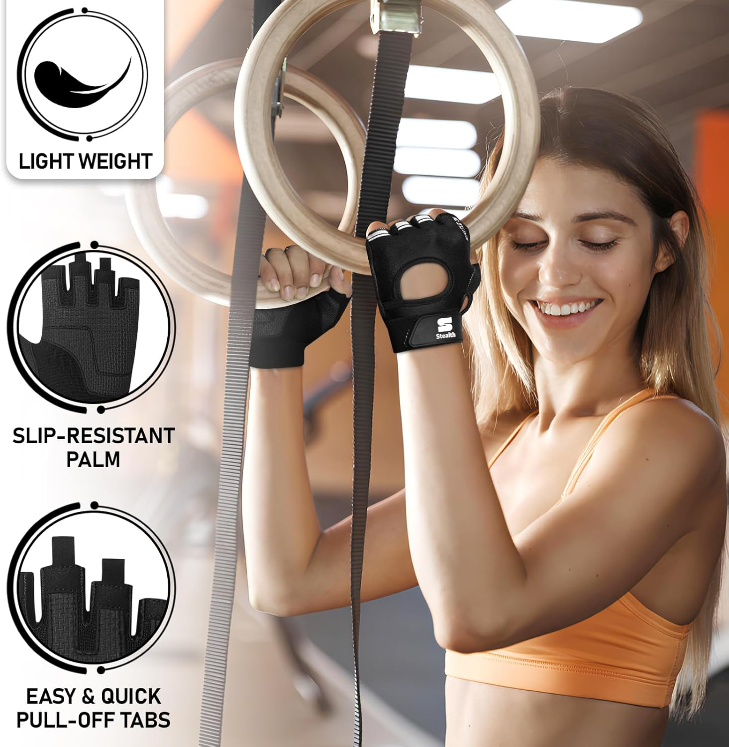 Stealth Sports Fingerless Workout Gloves &ndash; Padded, Anti-Slip Weight Lifting Gloves for Men and Women &ndash; Breathable Gym Gloves for Cycling, Fitness, Rowing, and Training - X1 image number 2